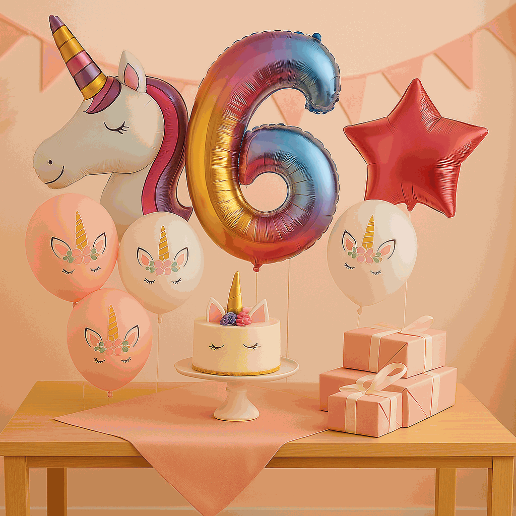 Set de Globos Unicornio para Cumpleaños de Niña – 7 Piezas con Número 6, Unicornio Gigante y Globos de Látex – Decoración Infantil - imagen 3