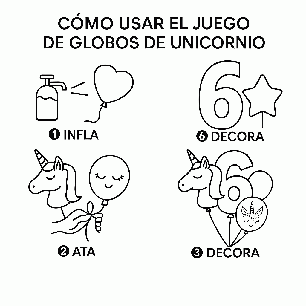 Set de Globos Unicornio para Cumpleaños de Niña – 7 Piezas con Número 6, Unicornio Gigante y Globos de Látex – Decoración Infantil - imagen 4