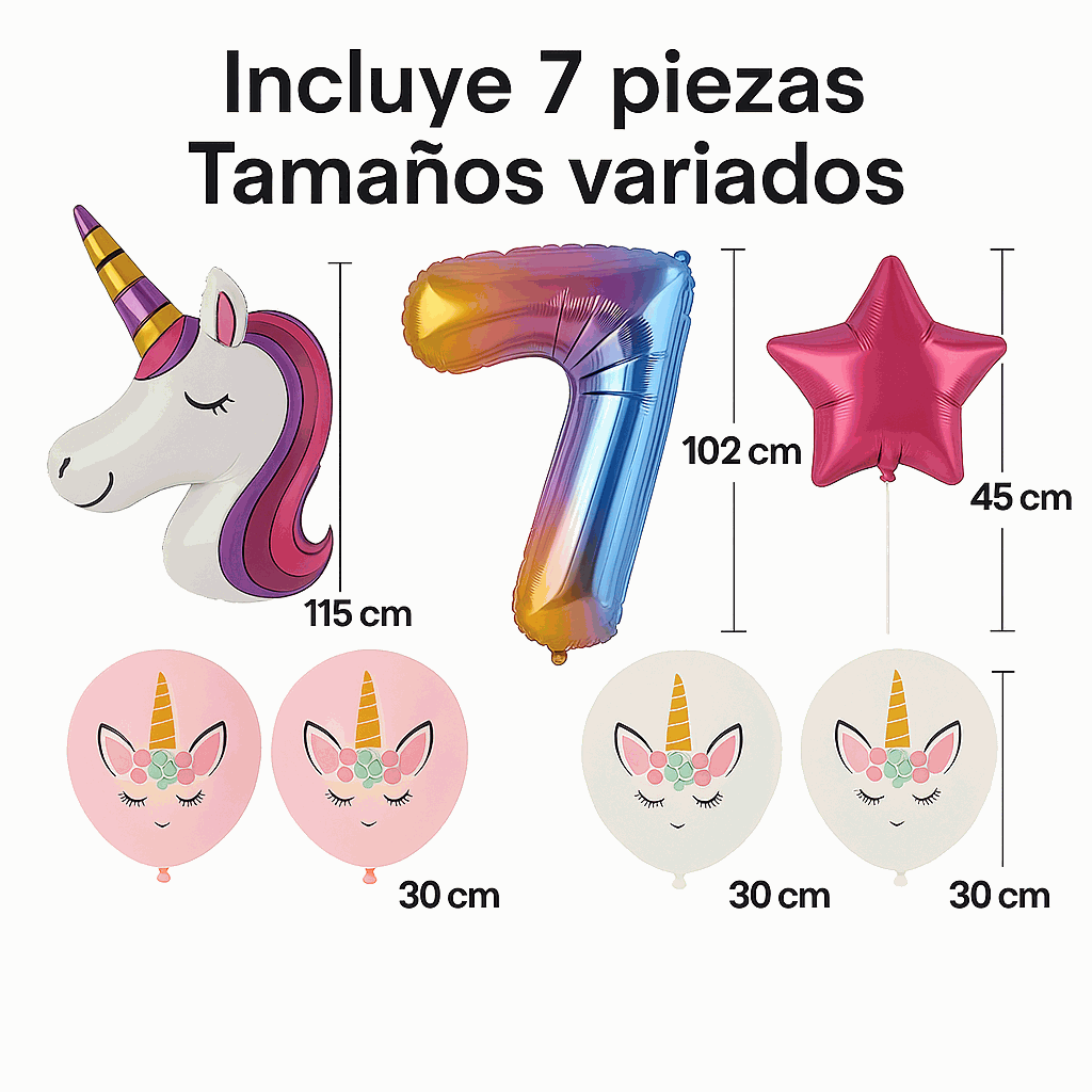 Set de Globos Unicornio para Cumpleaños de Niña – 7 Piezas con Número 7, Unicornio Gigante y Globos de Látex – Decoración Infantil - imagen 2