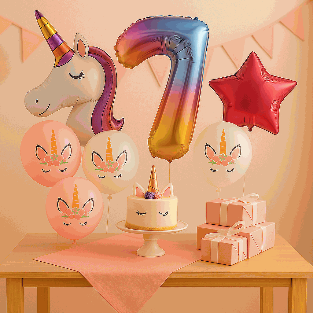 Set de Globos Unicornio para Cumpleaños de Niña – 7 Piezas con Número 7, Unicornio Gigante y Globos de Látex – Decoración Infantil - imagen 3