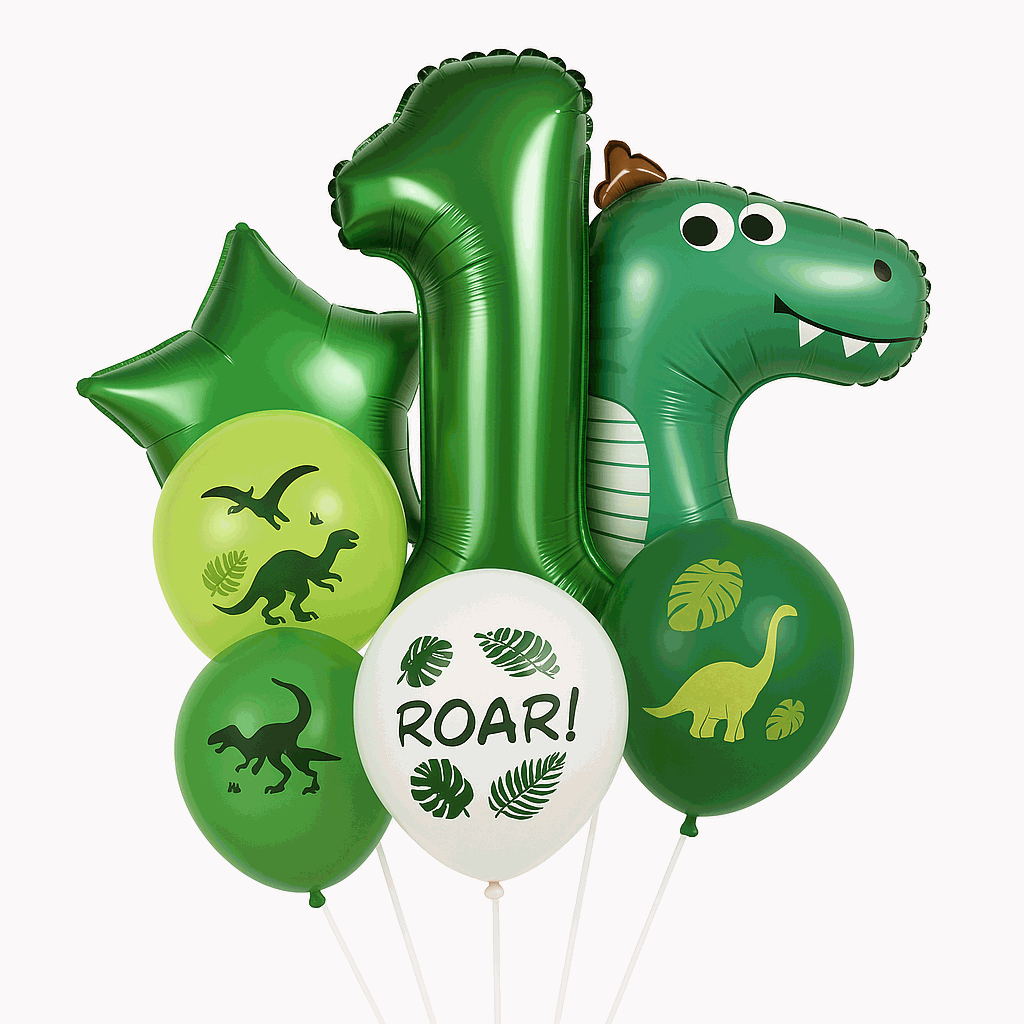 Set de Globos Dinosaurios, numero 1, Decoración Cumpleaños Infantiles – 7 Piezas