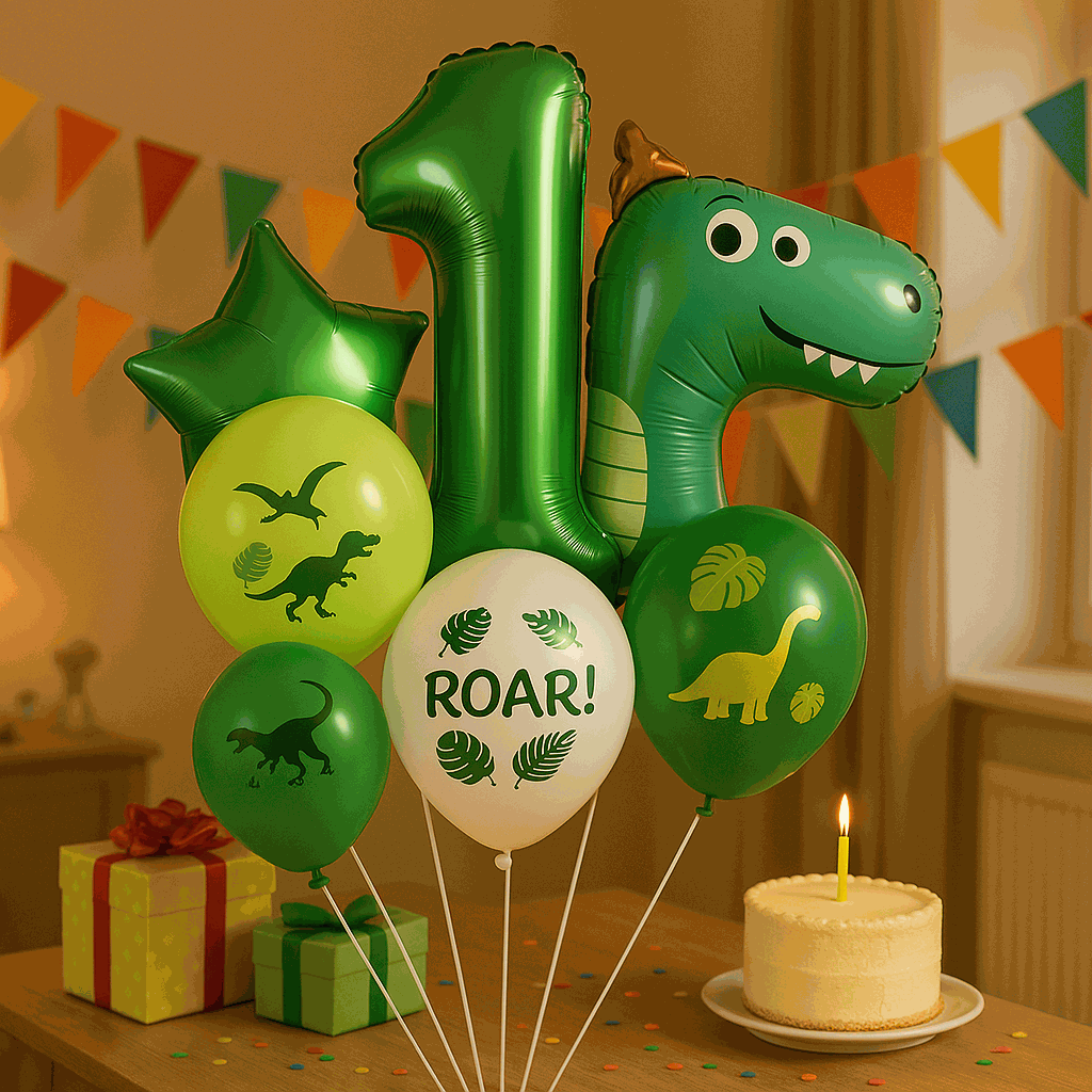 Set de Globos Dinosaurios, numero 1, Decoración Cumpleaños Infantiles – 7 Piezas - imagen 2