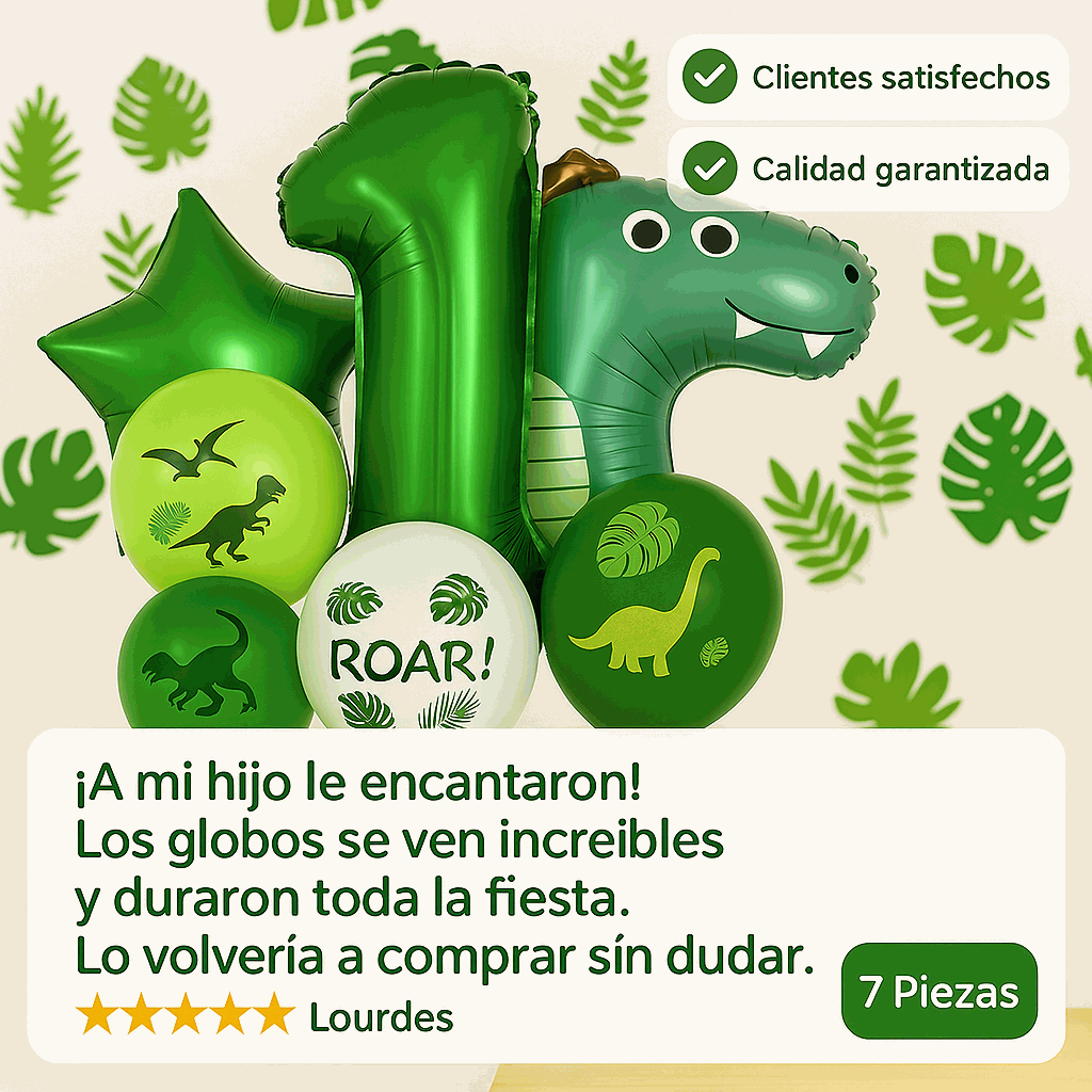 Set de Globos Dinosaurios, numero 1, Decoración Cumpleaños Infantiles – 7 Piezas - imagen 6