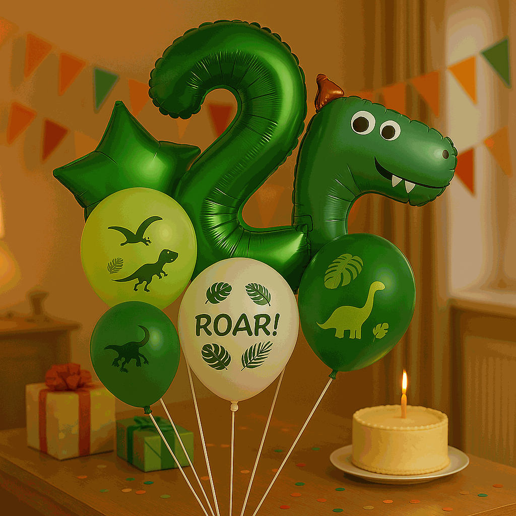 Set de Globos Dinosaurios, numero 2, Decoración Cumpleaños Infantiles – 7 Piezas - imagen 2