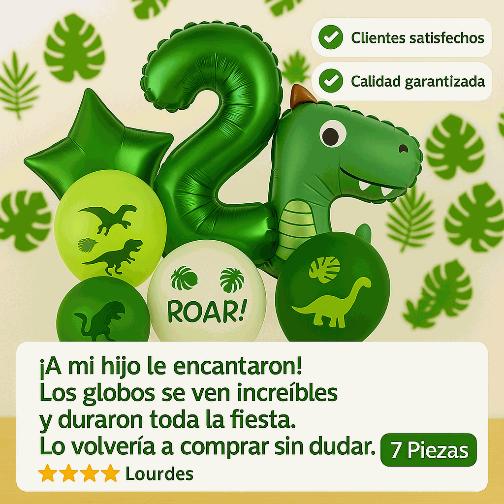 Set de Globos Dinosaurios, numero 2, Decoración Cumpleaños Infantiles – 7 Piezas - imagen 6