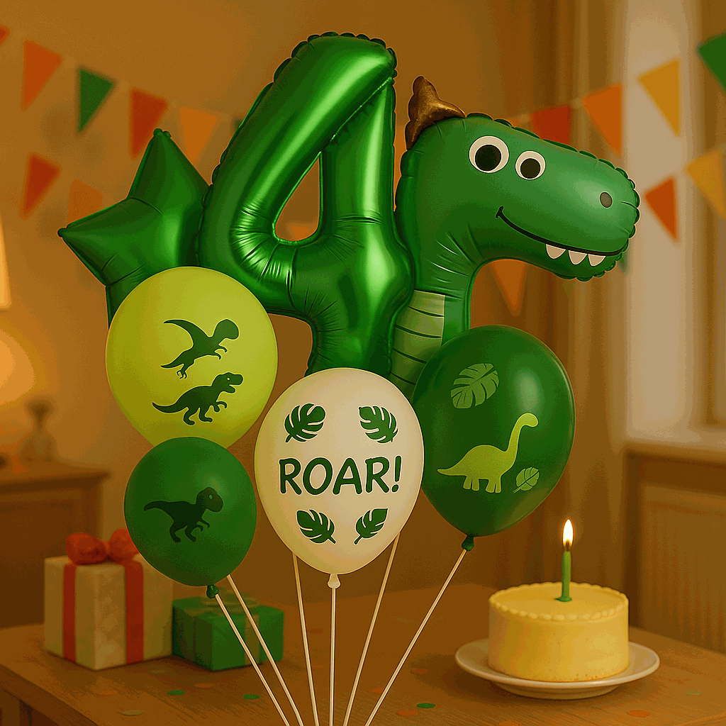 Set de Globos Dinosaurios, numero 4, Decoración Cumpleaños Infantiles – 7 Piezas - imagen 2