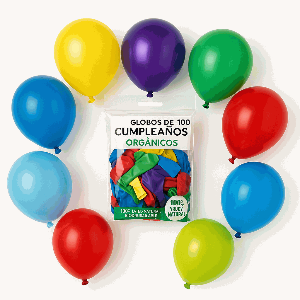 Globos de Cumpleaños Orgánicos 100 Piezas - 100% Látex Natural Biodegradable - Multicolor - 20 cm - imagen 3