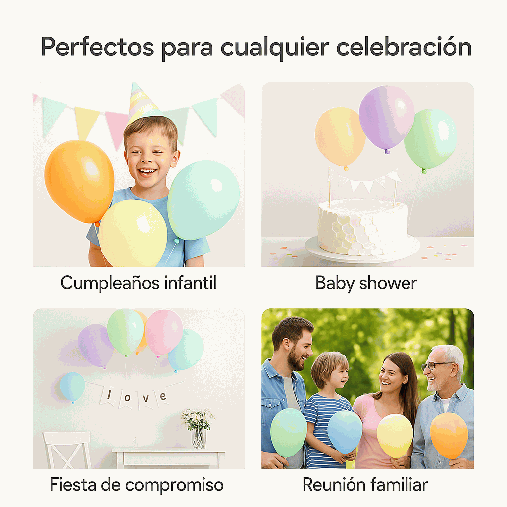 Globos de Cumpleaños Orgánicos 100 Piezas - 100% Látex Natural Biodegradable - Multicolor Pastel - 20 cm - imagen 3