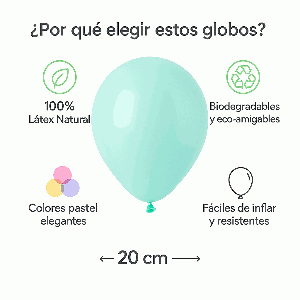 Globos de Cumpleaños Orgánicos 100 Piezas - 100% Látex Natural Biodegradable - Multicolor Pastel - 20 cm - imagen 4