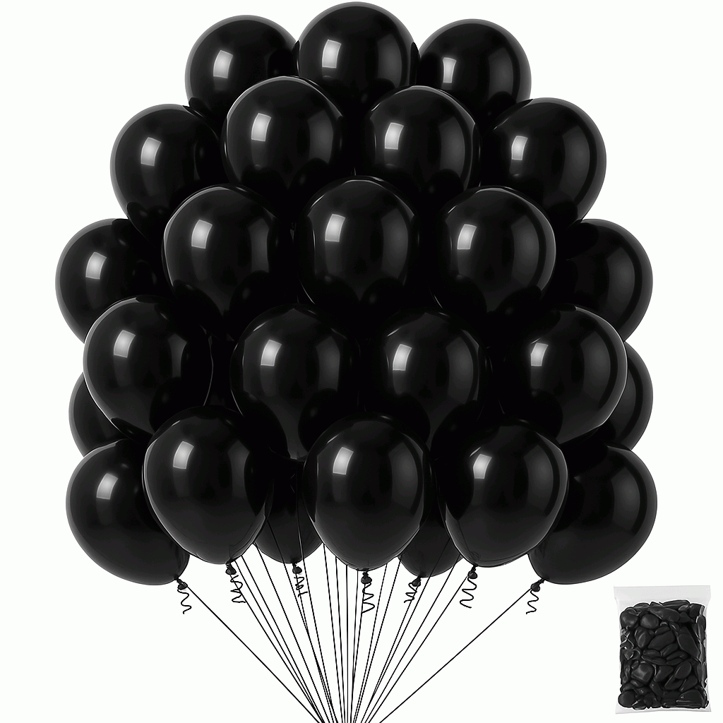 Globos de Cumpleaños Orgánicos 100 Piezas - 100% Látex Natural Biodegradable - Negro - 20 cm - imagen 1