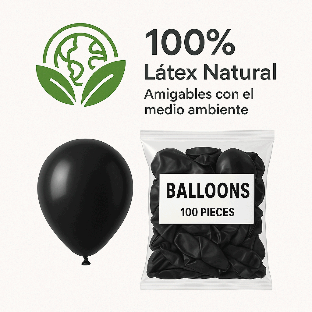 Globos de Cumpleaños Orgánicos 100 Piezas - 100% Látex Natural Biodegradable - Negro - 20 cm - imagen 4