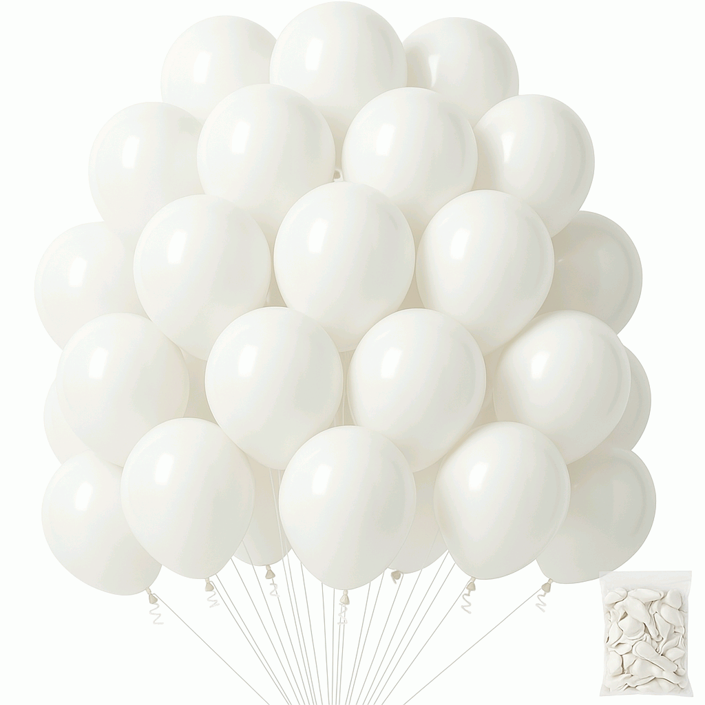 Globos de Cumpleaños Orgánicos 100 Piezas - 100% Látex Natural Biodegradable - Blanco - 20 cm - imagen 1