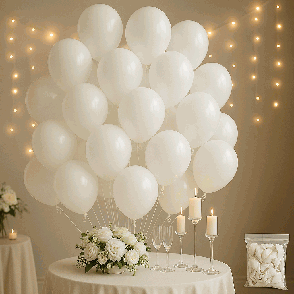 Globos de Cumpleaños Orgánicos 100 Piezas - 100% Látex Natural Biodegradable - Blanco - 20 cm - imagen 2