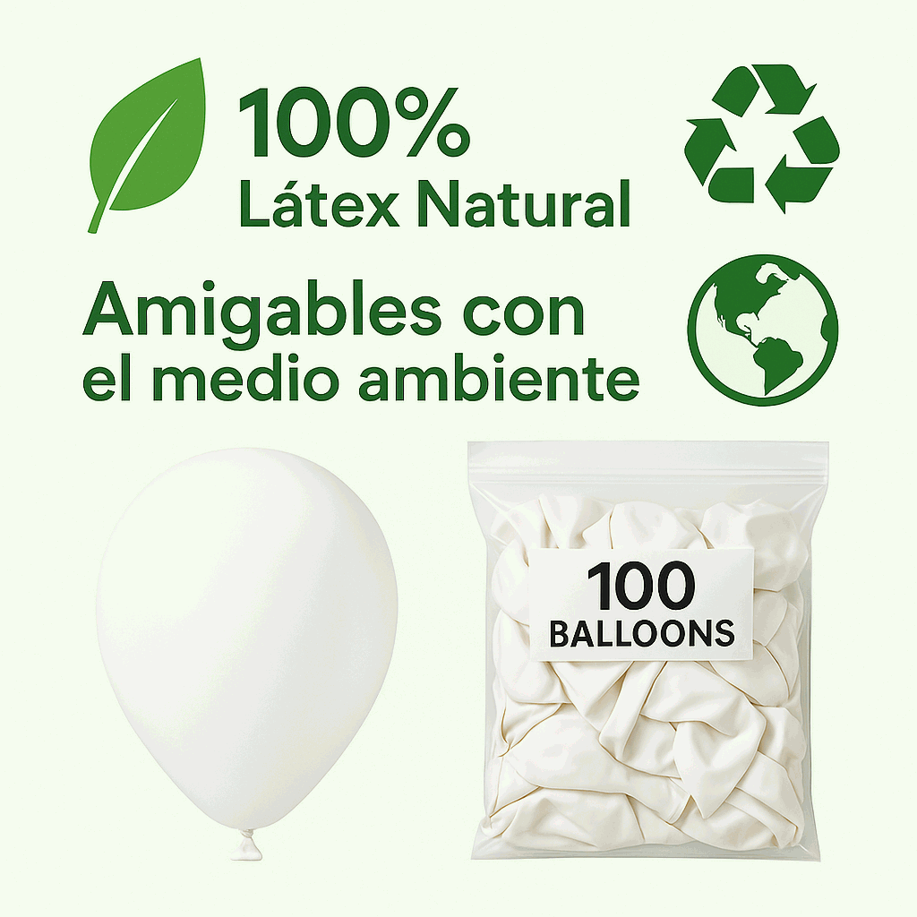 Globos de Cumpleaños Orgánicos 100 Piezas - 100% Látex Natural Biodegradable - Blanco - 20 cm - imagen 4