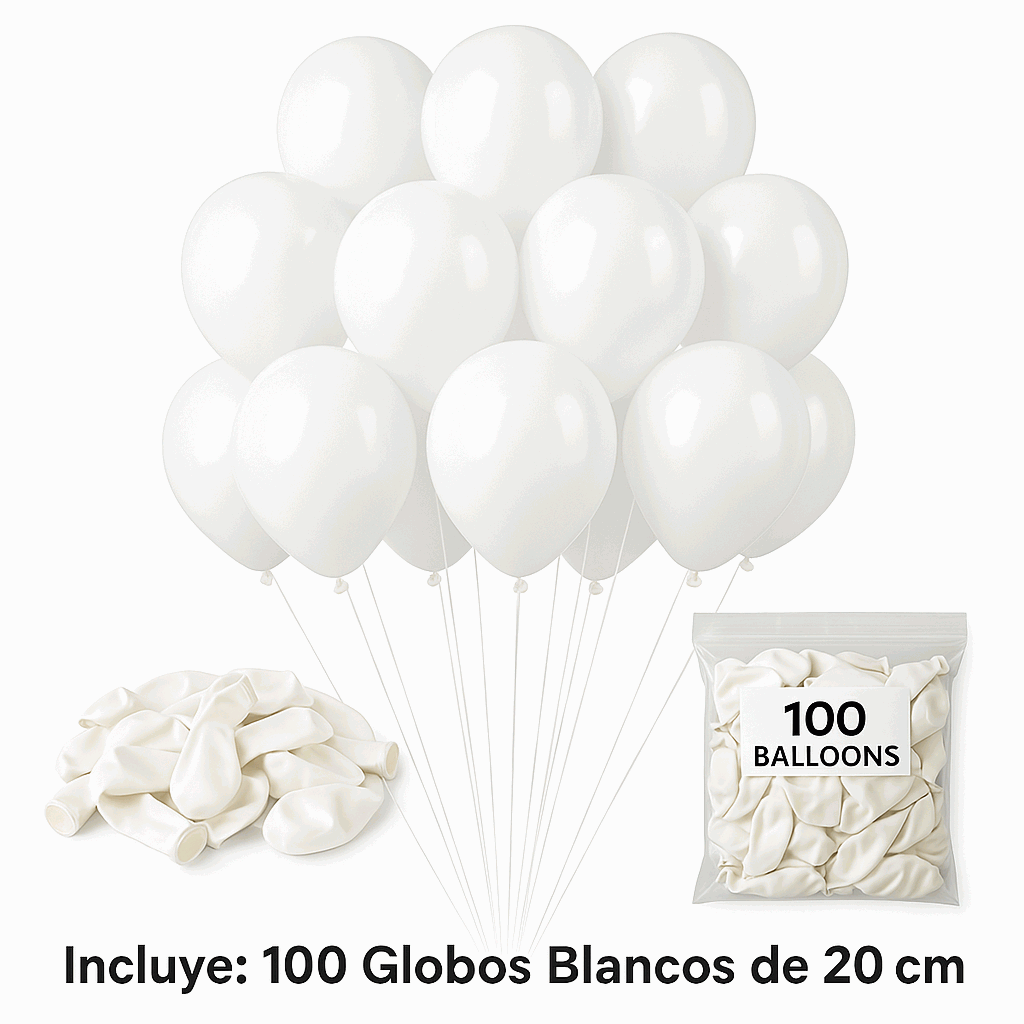 Globos de Cumpleaños Orgánicos 100 Piezas - 100% Látex Natural Biodegradable - Blanco - 20 cm - imagen 6