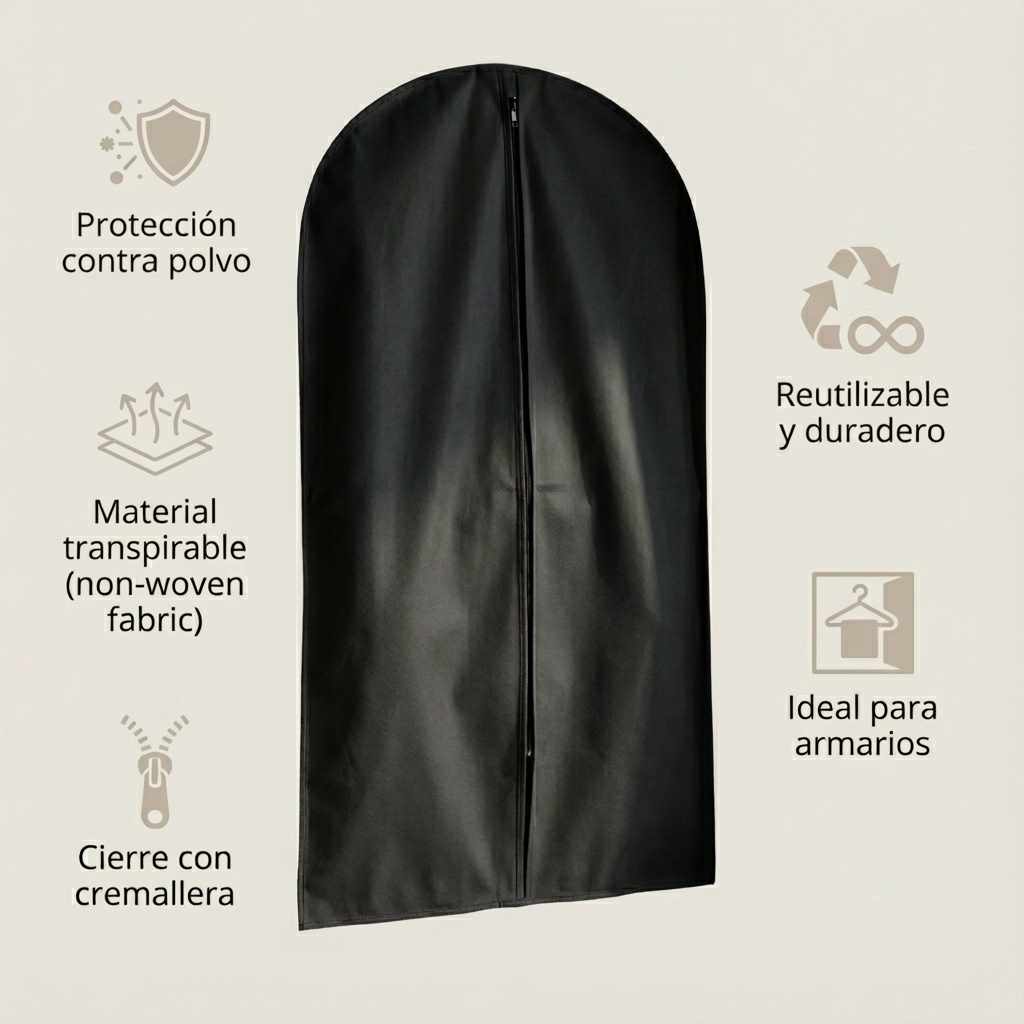 Funda para Trajes Negra de PEVA 60x90 cm - Protector de Ropa Transpirable, Antipolvo y Reutilizable - imagen 3