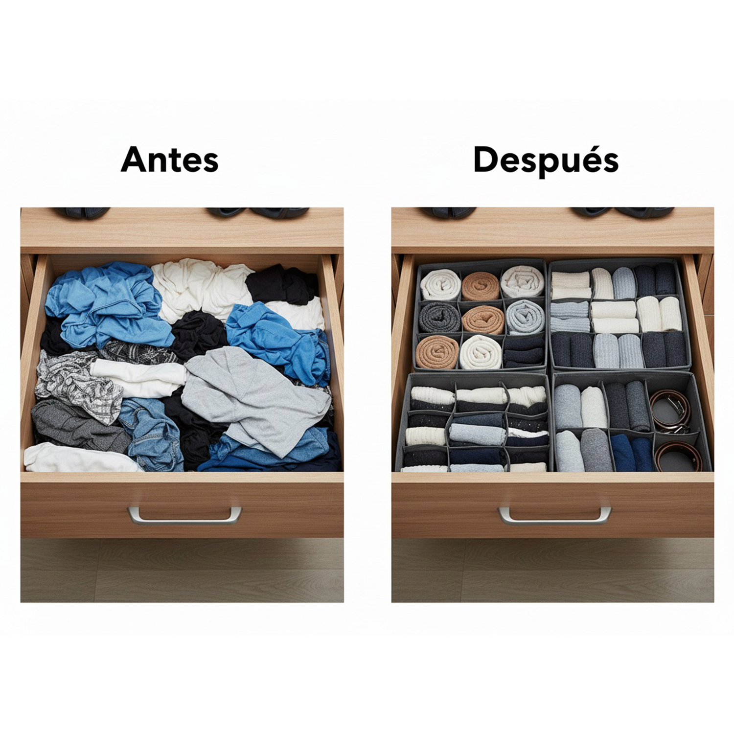 Organizador de Ropa Interior 12 Compartimentos – Caja Plegable de Tela No Tejida 32x32x10 cm – Gris – Separador de Cajones - imagen 6