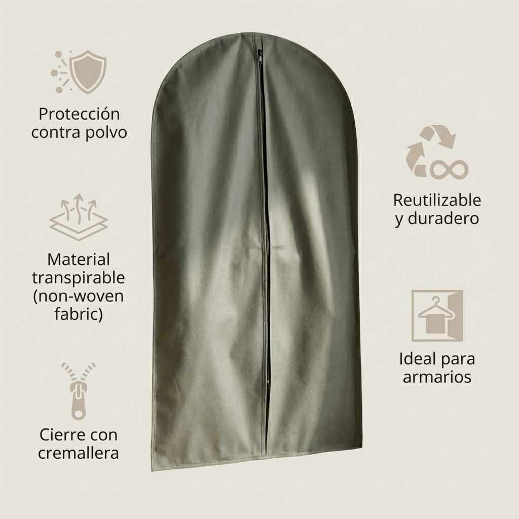 Funda para Trajes Gris de PEVA 60x137 cm - Protector de Ropa Transpirable, Antipolvo y Reutilizable - imagen 3