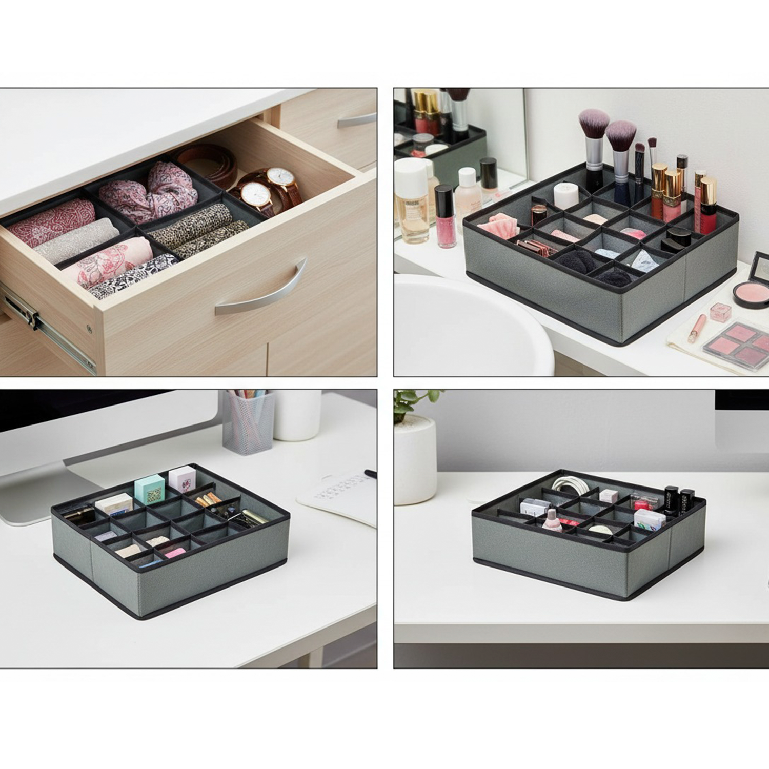 Organizador de Ropa Interior 16 Compartimentos – Separador de Cajones Plegable de Tela 32x32x10 cm – Gris – Caja Organizadora - imagen 3