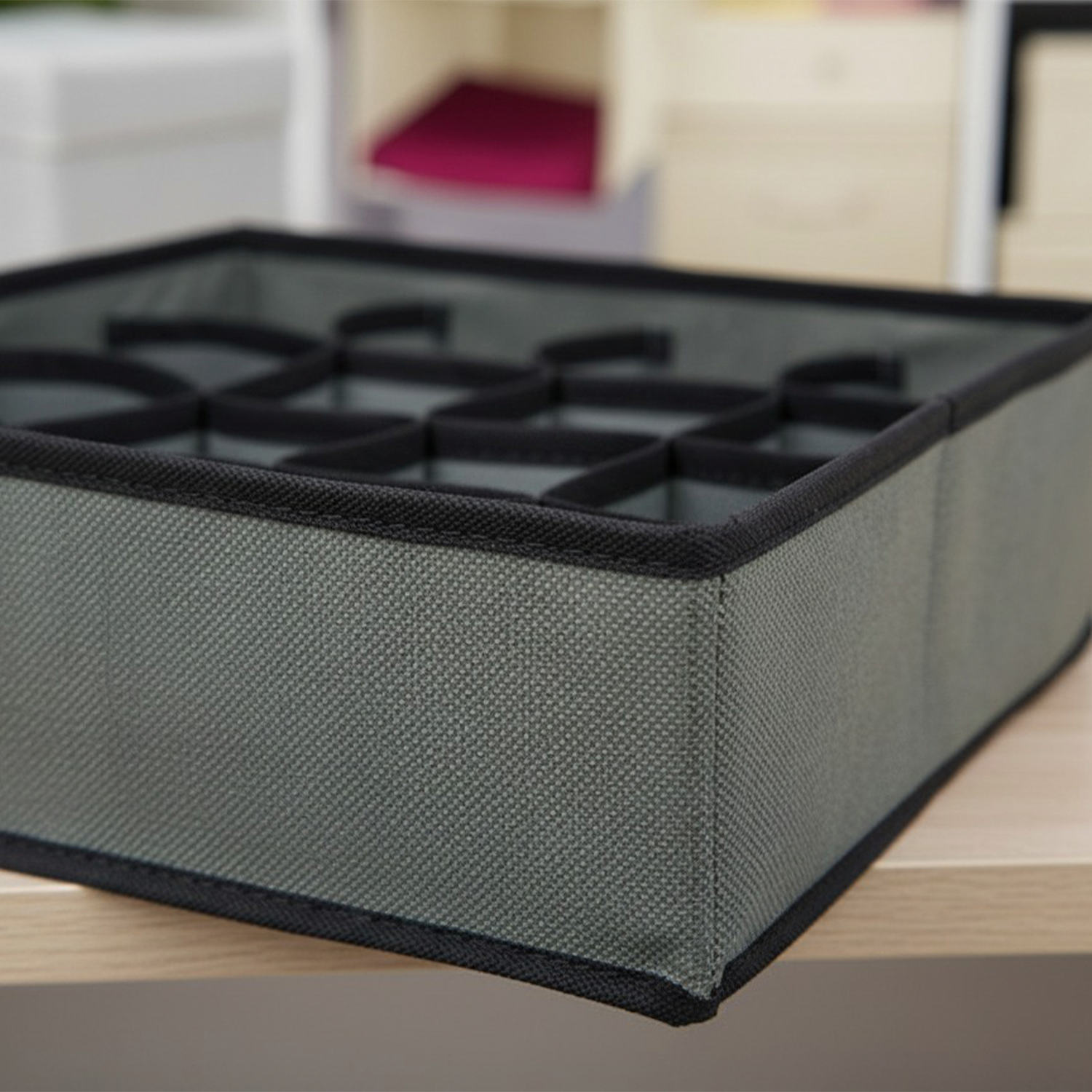 Organizador de Ropa Interior 16 Compartimentos – Separador de Cajones Plegable de Tela 32x32x10 cm – Gris – Caja Organizadora - imagen 4