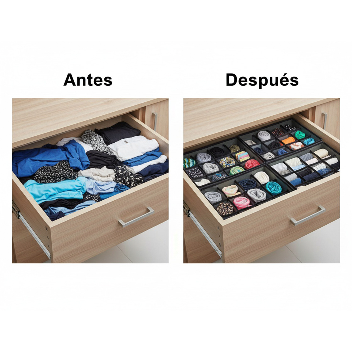 Organizador de Ropa Interior 16 Compartimentos – Separador de Cajones Plegable de Tela 32x32x10 cm – Gris – Caja Organizadora - imagen 6