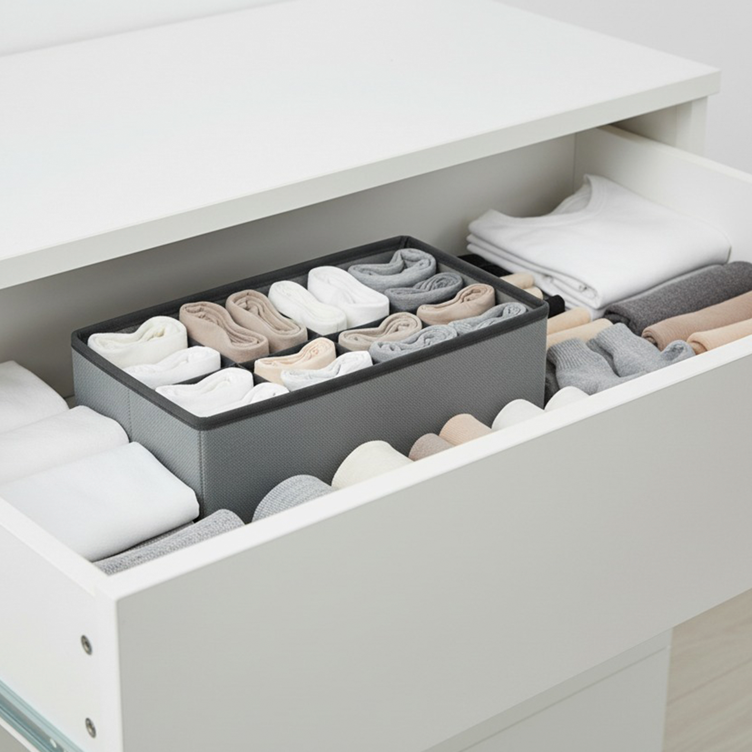 Organizador de Ropa Interior 8 Compartimentos – Separador de Cajones Plegable de Tela 32x16x10 cm – Gris – Caja Organizadora - imagen 4