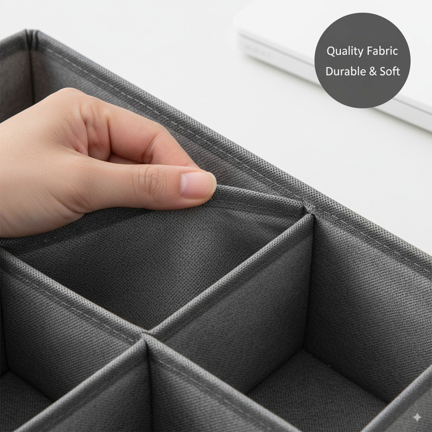 Organizador de Ropa Interior 8 Compartimentos – Separador de Cajones Plegable de Tela 32x16x10 cm – Gris – Caja Organizadora - imagen 6