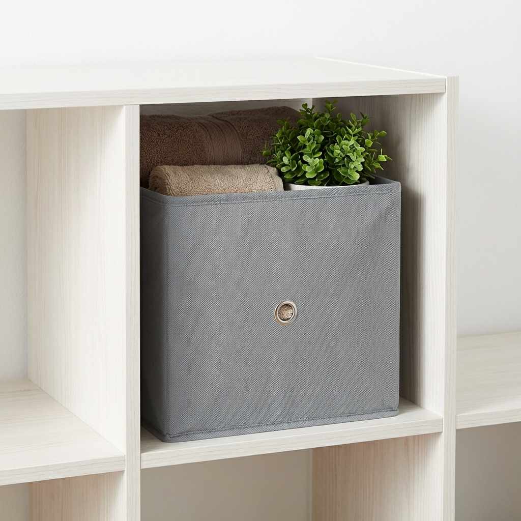 Caja de Almacenamiento Plegable de Tela 26x26x26 cm – Organizador para Armario, Estantería y Hogar – Gris - imagen 4