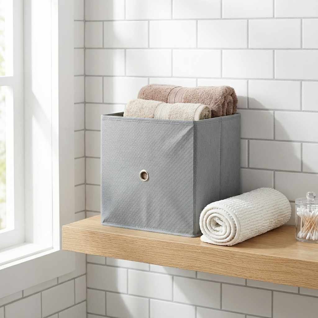 Caja de Almacenamiento Plegable de Tela 26x26x26 cm – Organizador para Armario, Estantería y Hogar – Gris - imagen 5