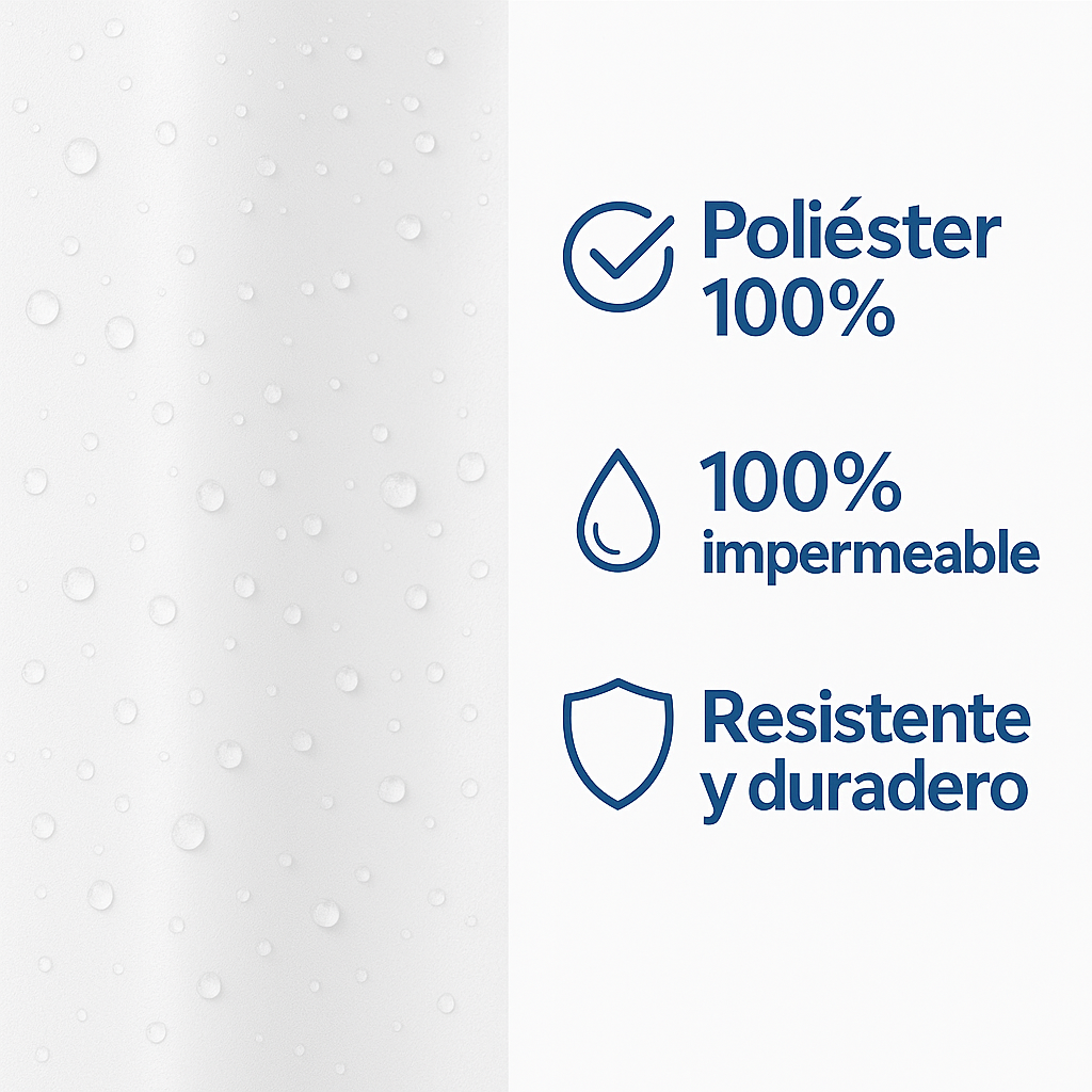 Cortina de Ducha de Tela Resistente al Agua y al Moho, con Ojales y 12 Ganchos - 180x180cm - Blanco - 100% Poliester - imagen 4