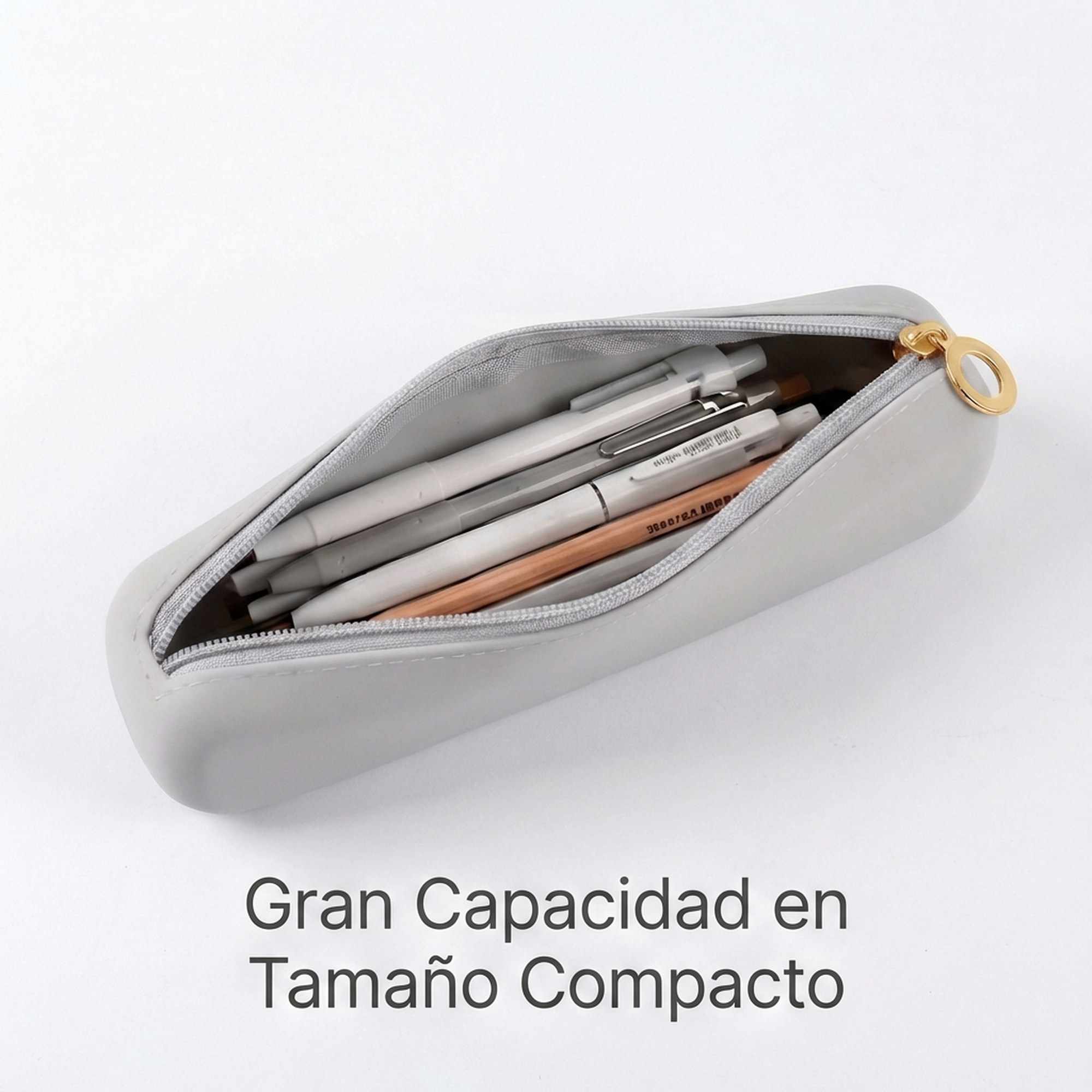Estuche Rígido de Silicona con Cremallera – Funda Organizadora para Lápices, Maquillaje y Accesorios – Gris - imagen 2