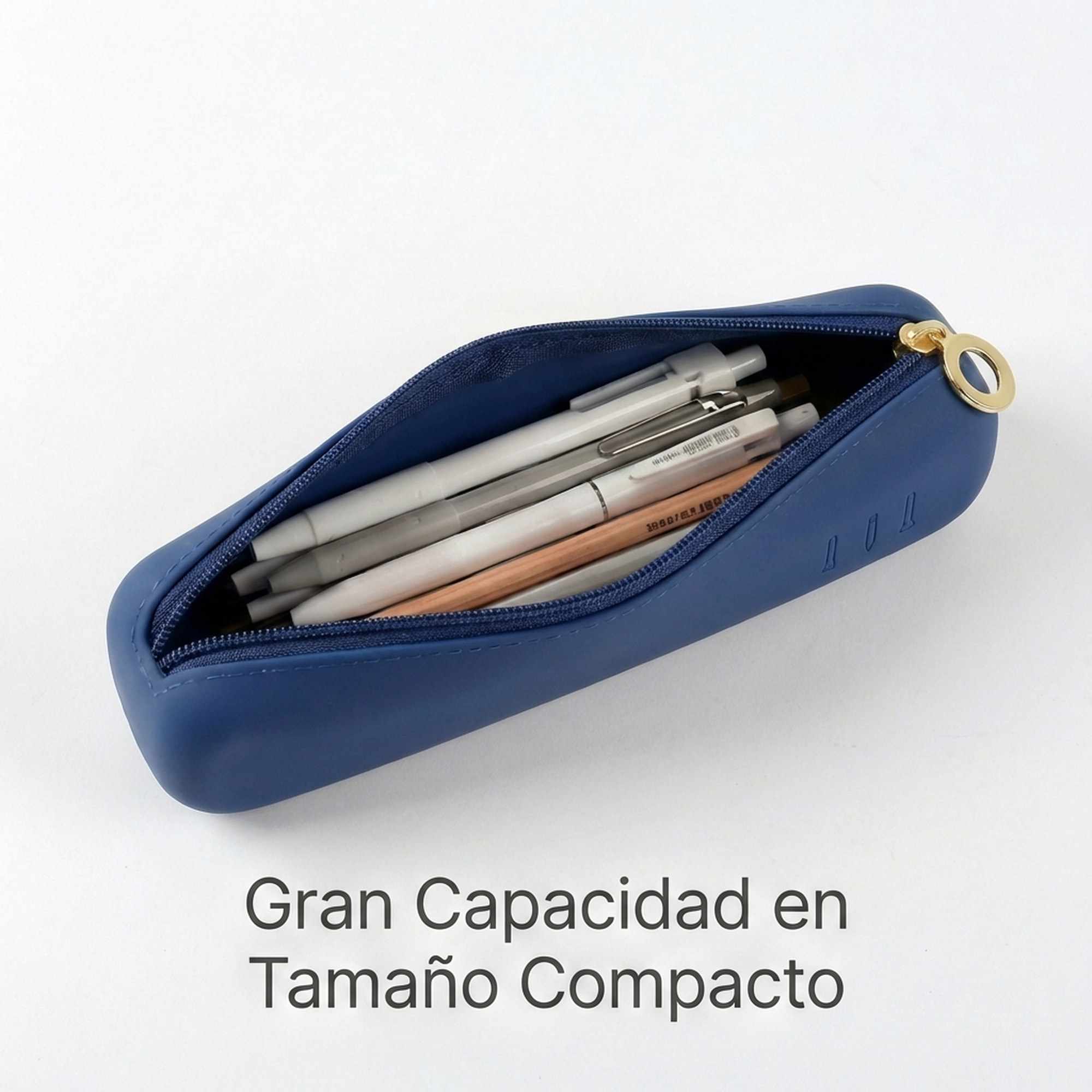 Estuche Rígido de Silicona con Cremallera – Funda Organizadora para Lápices, Maquillaje y Accesorios – Azul Oscuro - imagen 2