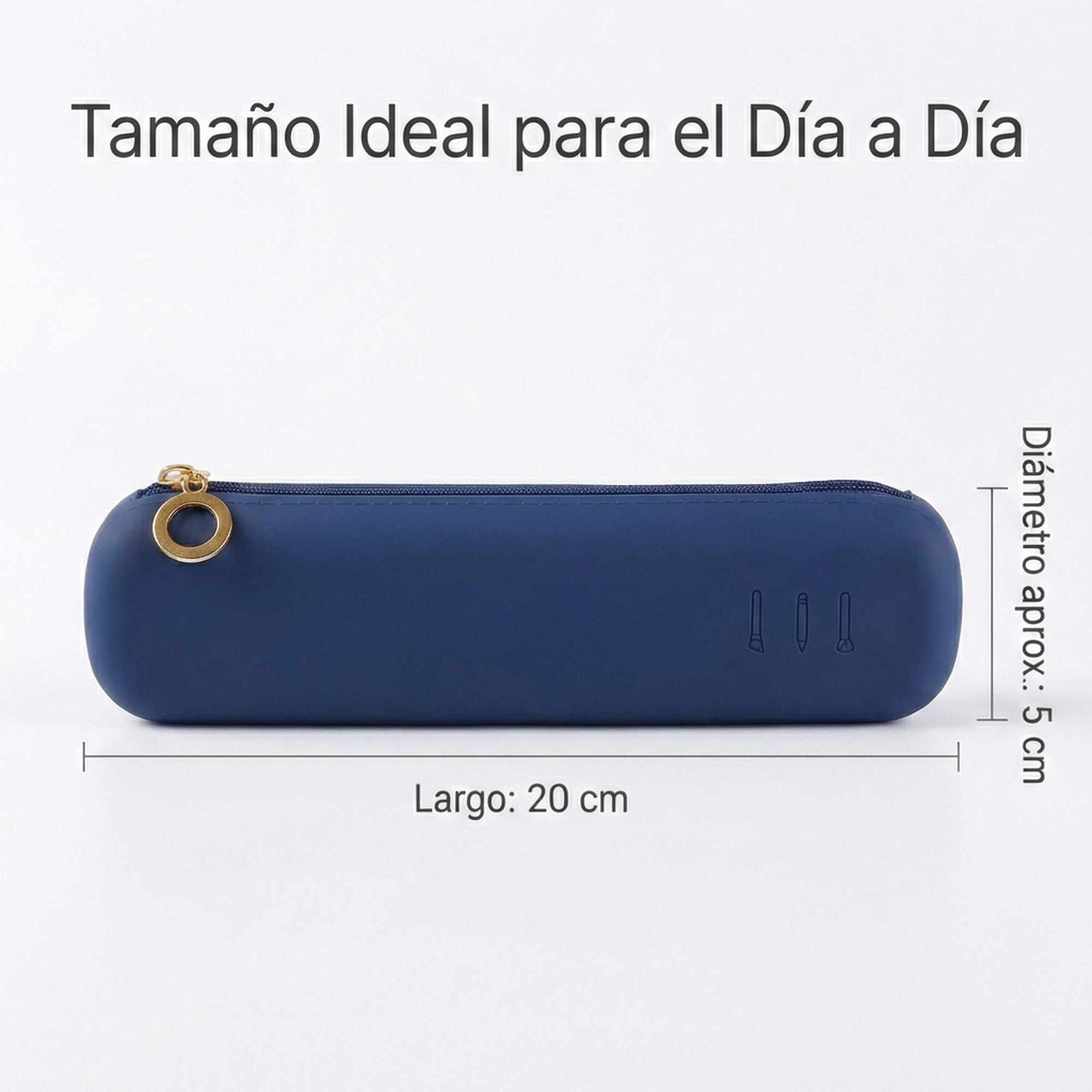 Estuche Rígido de Silicona con Cremallera – Funda Organizadora para Lápices, Maquillaje y Accesorios – Azul Oscuro - imagen 3