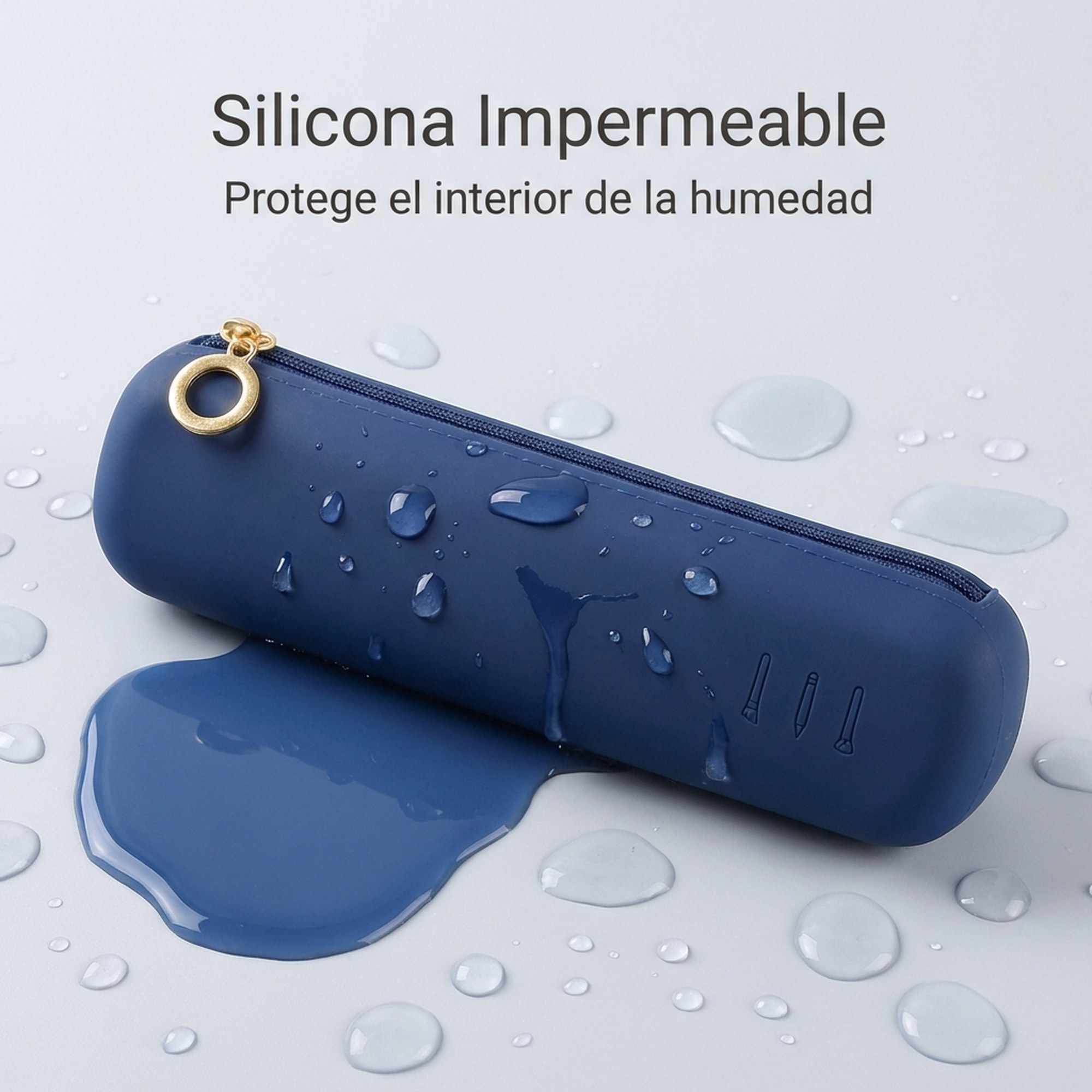 Estuche Rígido de Silicona con Cremallera – Funda Organizadora para Lápices, Maquillaje y Accesorios – Azul Oscuro - imagen 4