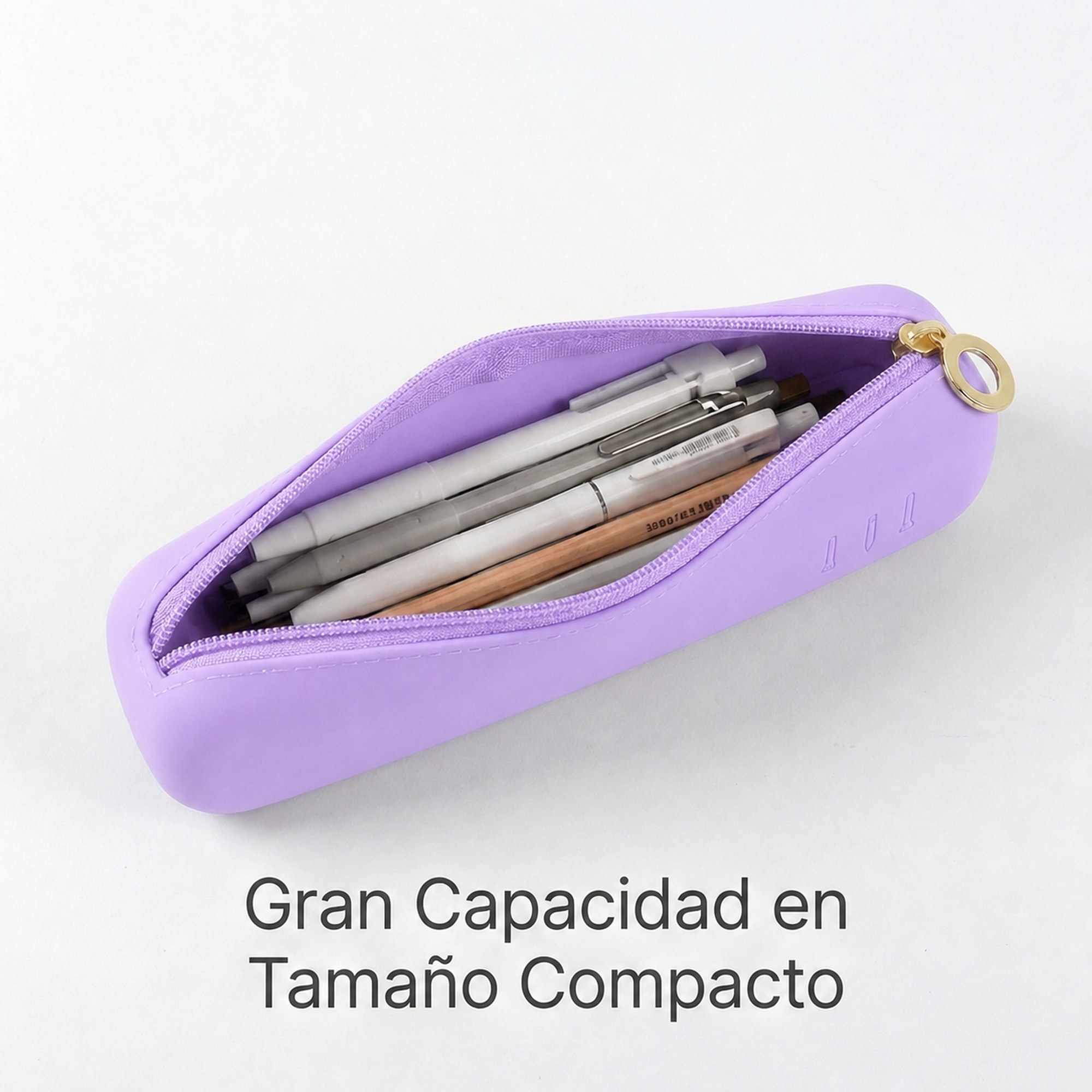 Estuche Rígido de Silicona con Cremallera – Funda Organizadora para Lápices, Maquillaje y Accesorios – Morado - imagen 2