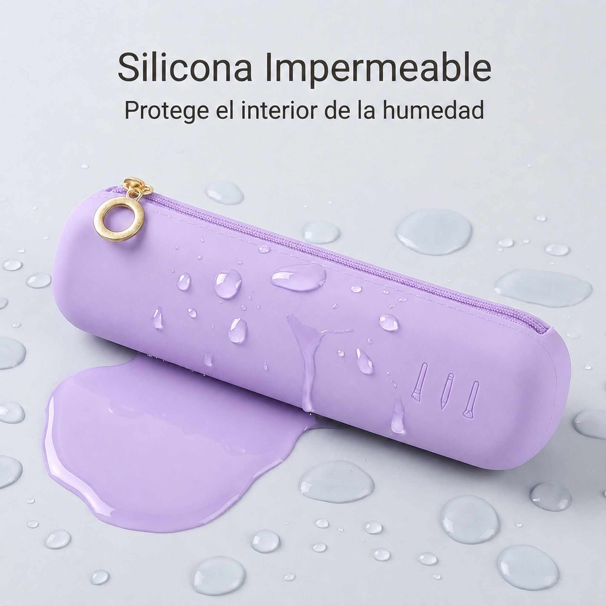 Estuche Rígido de Silicona con Cremallera – Funda Organizadora para Lápices, Maquillaje y Accesorios – Morado - imagen 4