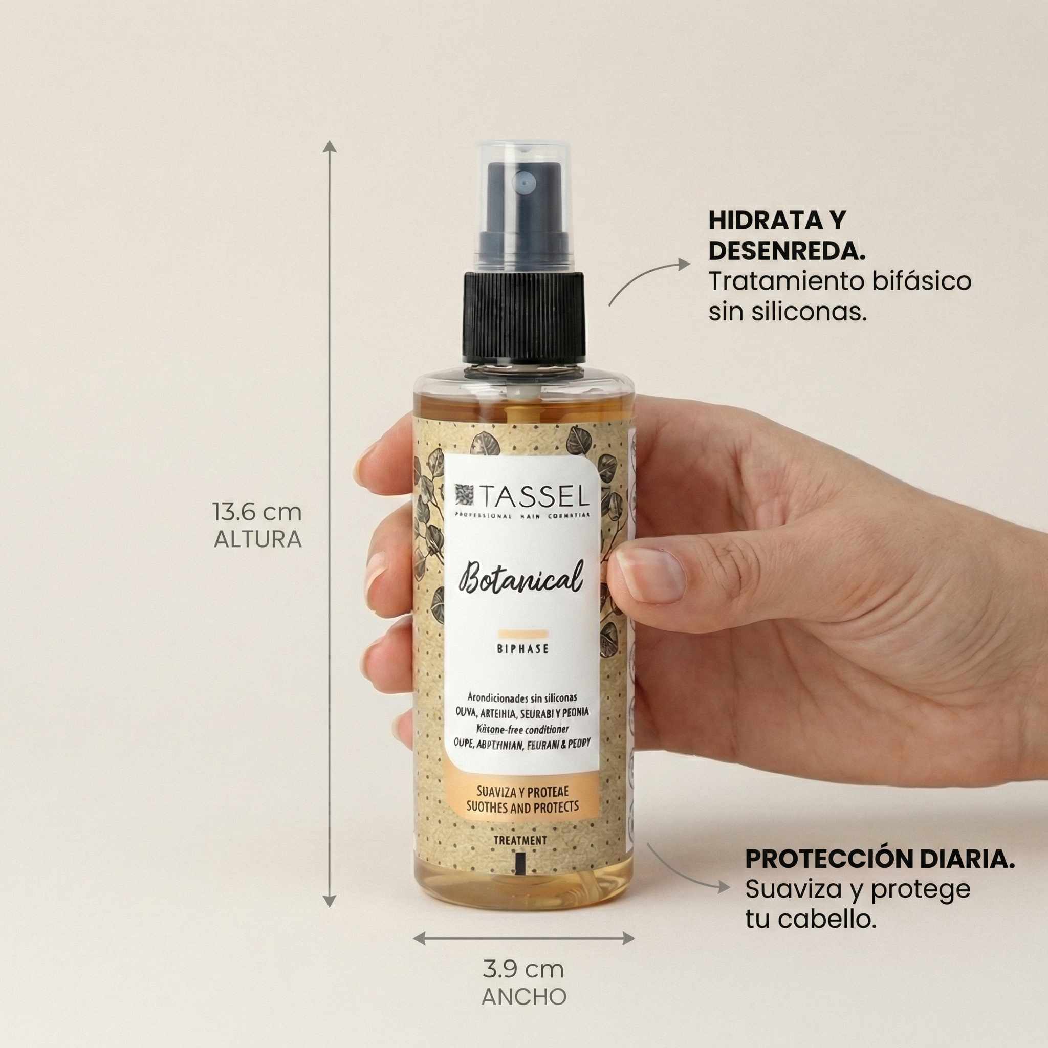 Acondicionador Bifásico Sin Aclarado 100 ml – Protector Capilar con Aceites Naturales de Oliva, Abisinia, Tsubaki y Peonía - imagen 4