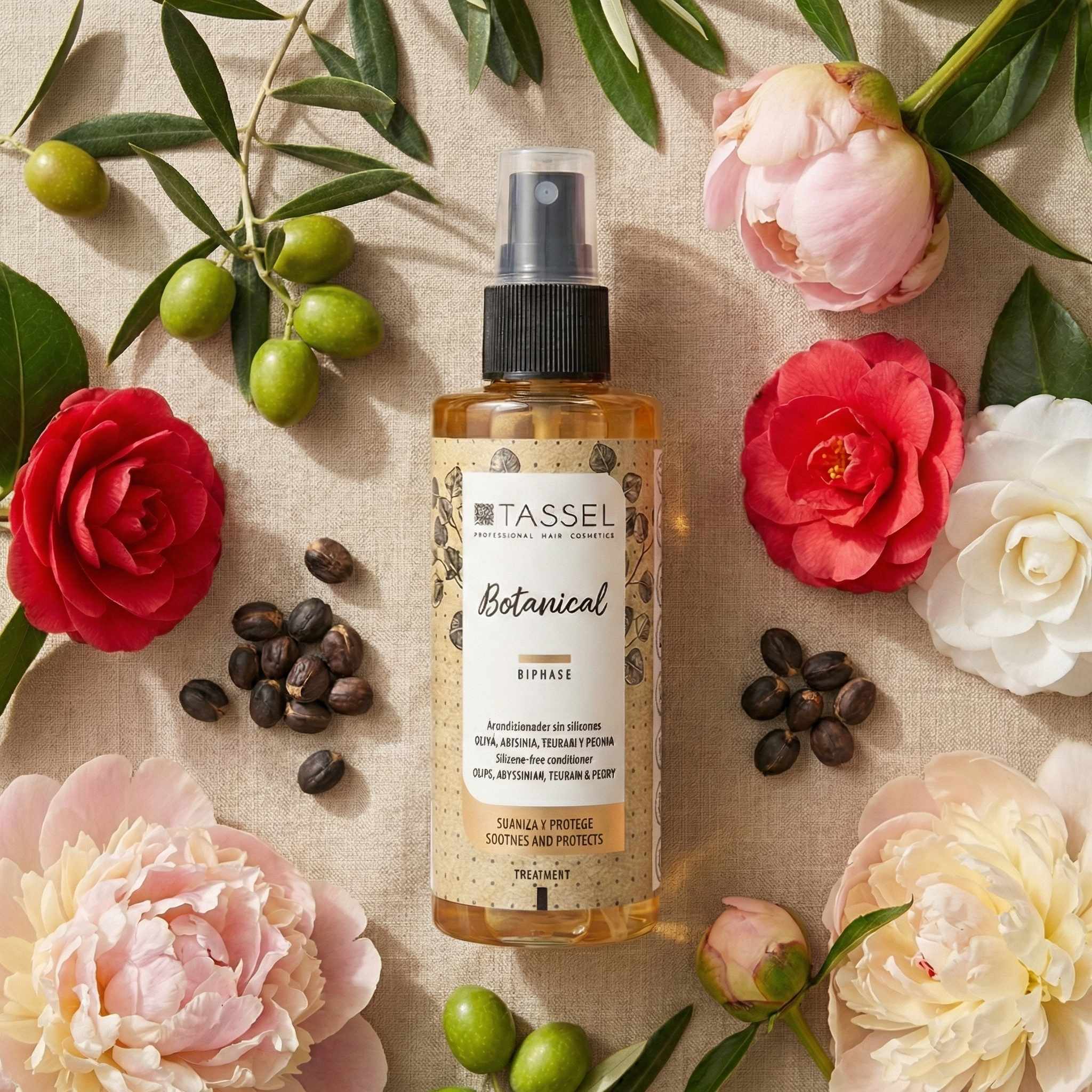 Acondicionador Bifásico Sin Aclarado 100 ml – Protector Capilar con Aceites Naturales de Oliva, Abisinia, Tsubaki y Peonía - imagen 5