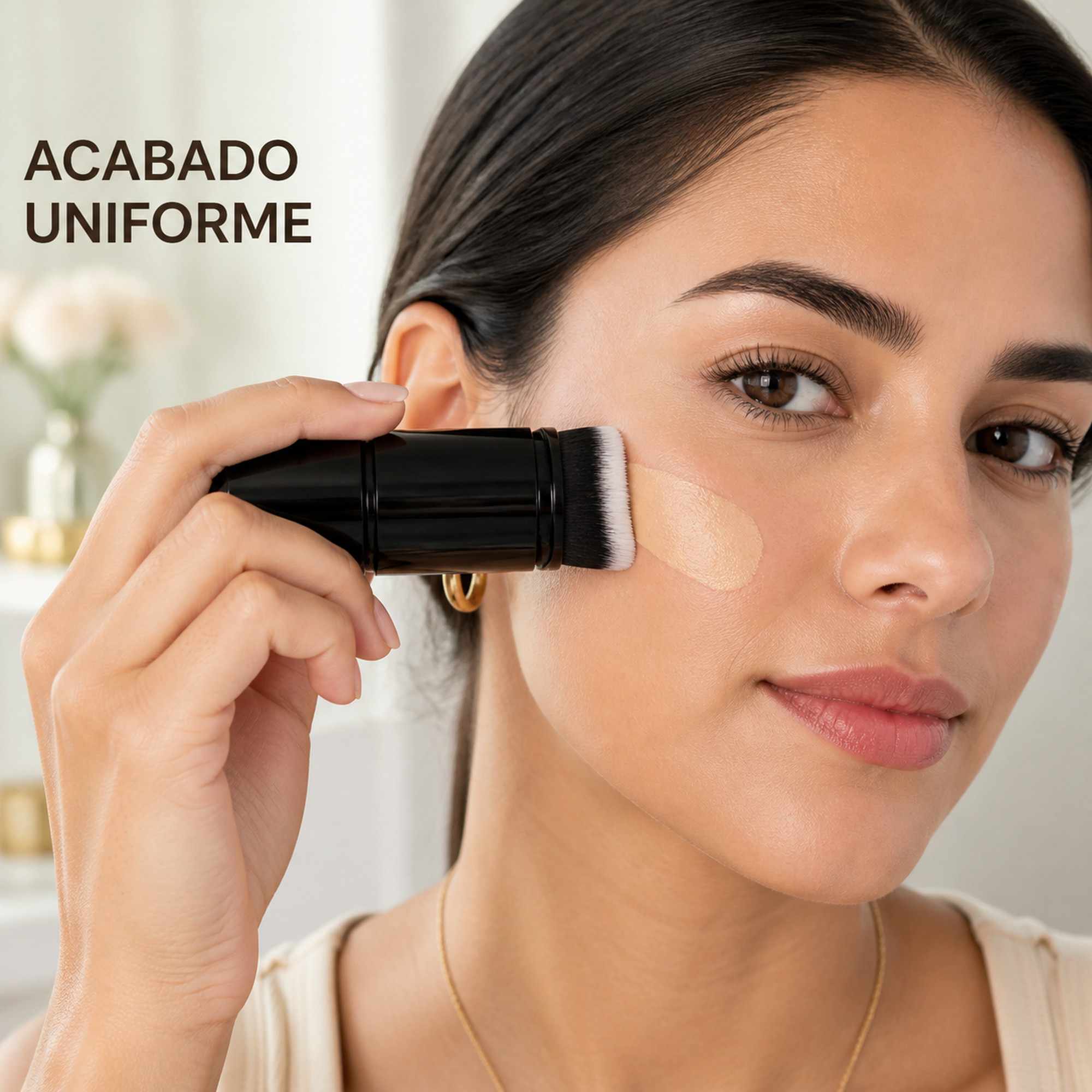 Brocha Kabuki Retráctil Negra de Aluminio para Base, Cerdas Suaves, Corte Plano - imagen 3
