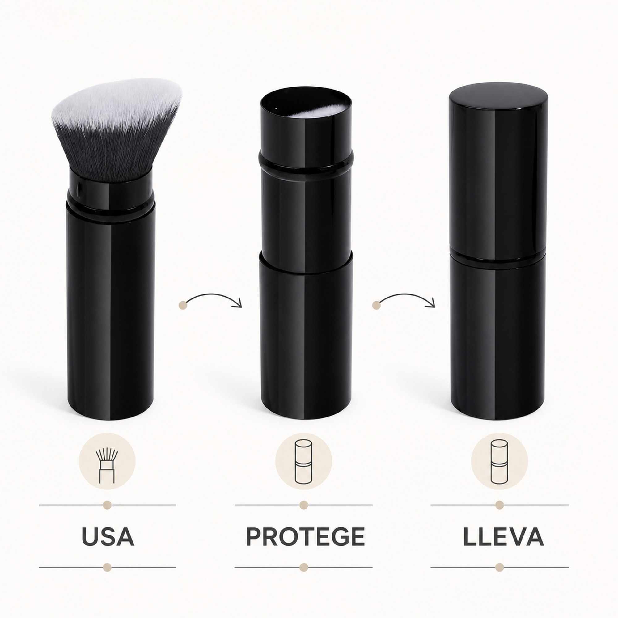 Brocha Kabuki Retráctil Negra de Aluminio para Base, Cerdas Suaves, Corte Plano - imagen 4
