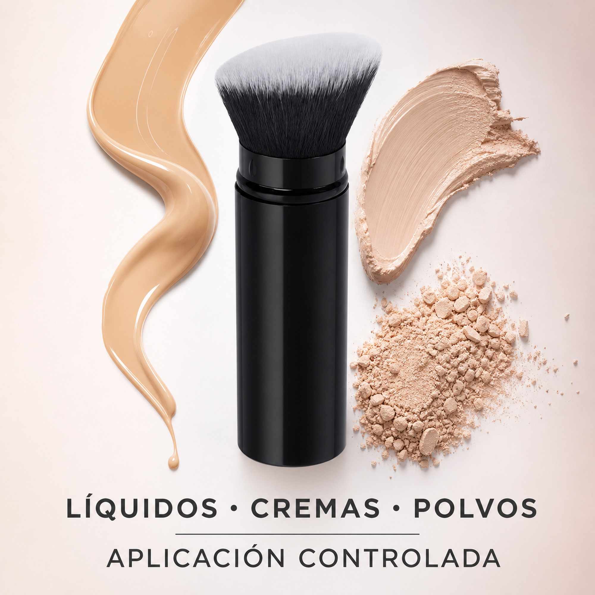 Brocha Kabuki Retráctil Negra de Aluminio para Base, Cerdas Suaves, Corte Plano - imagen 6