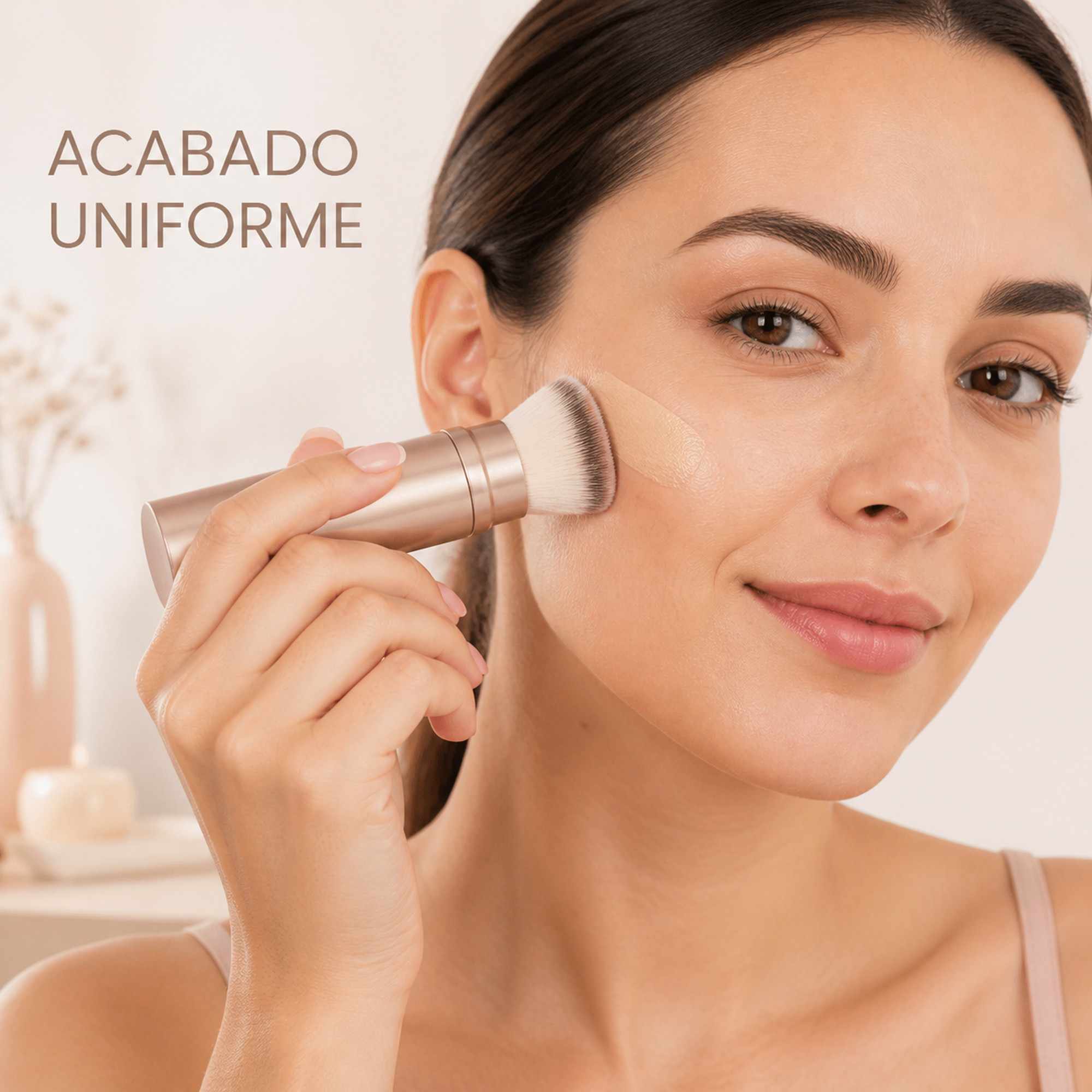 Brocha Kabuki Retráctil Dorado de Aluminio para Base, Cerdas Suaves, Corte Plano - imagen 3