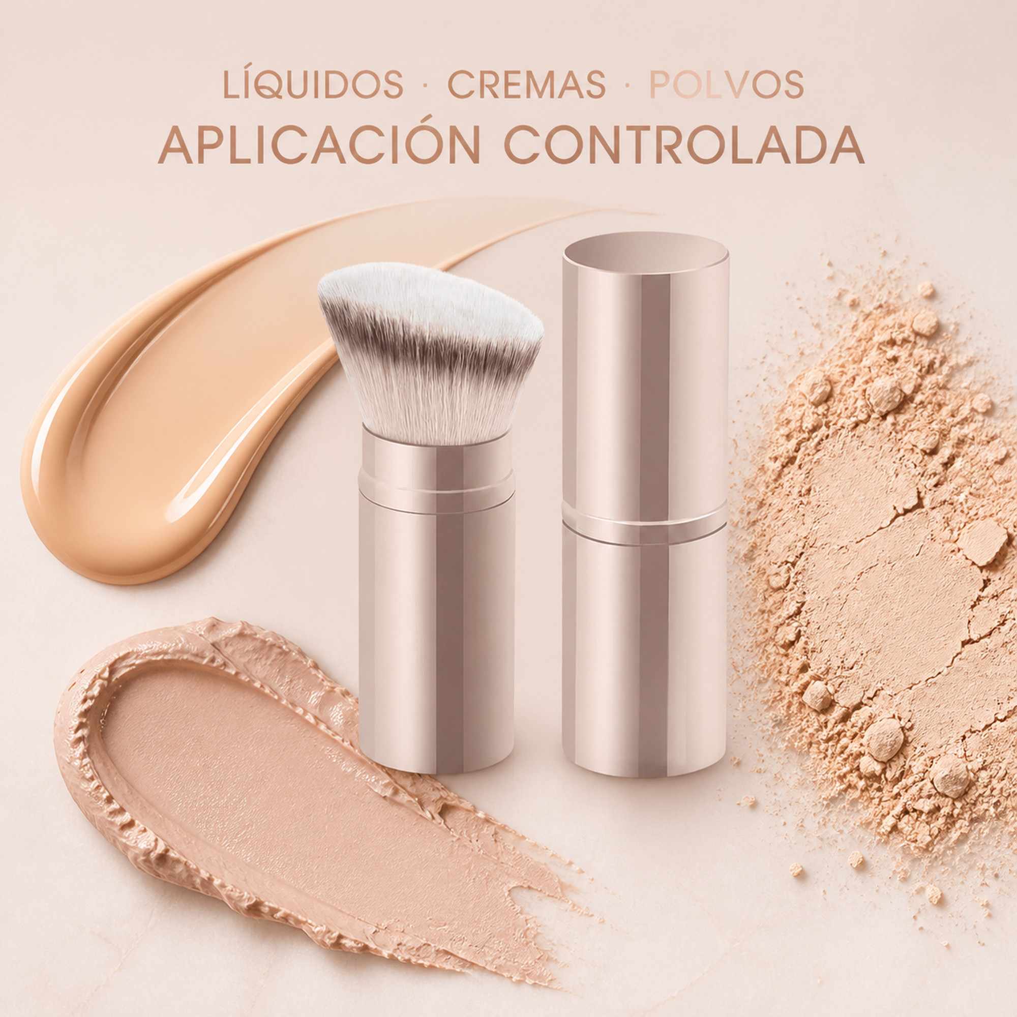 Brocha Kabuki Retráctil Dorado de Aluminio para Base, Cerdas Suaves, Corte Plano - imagen 6