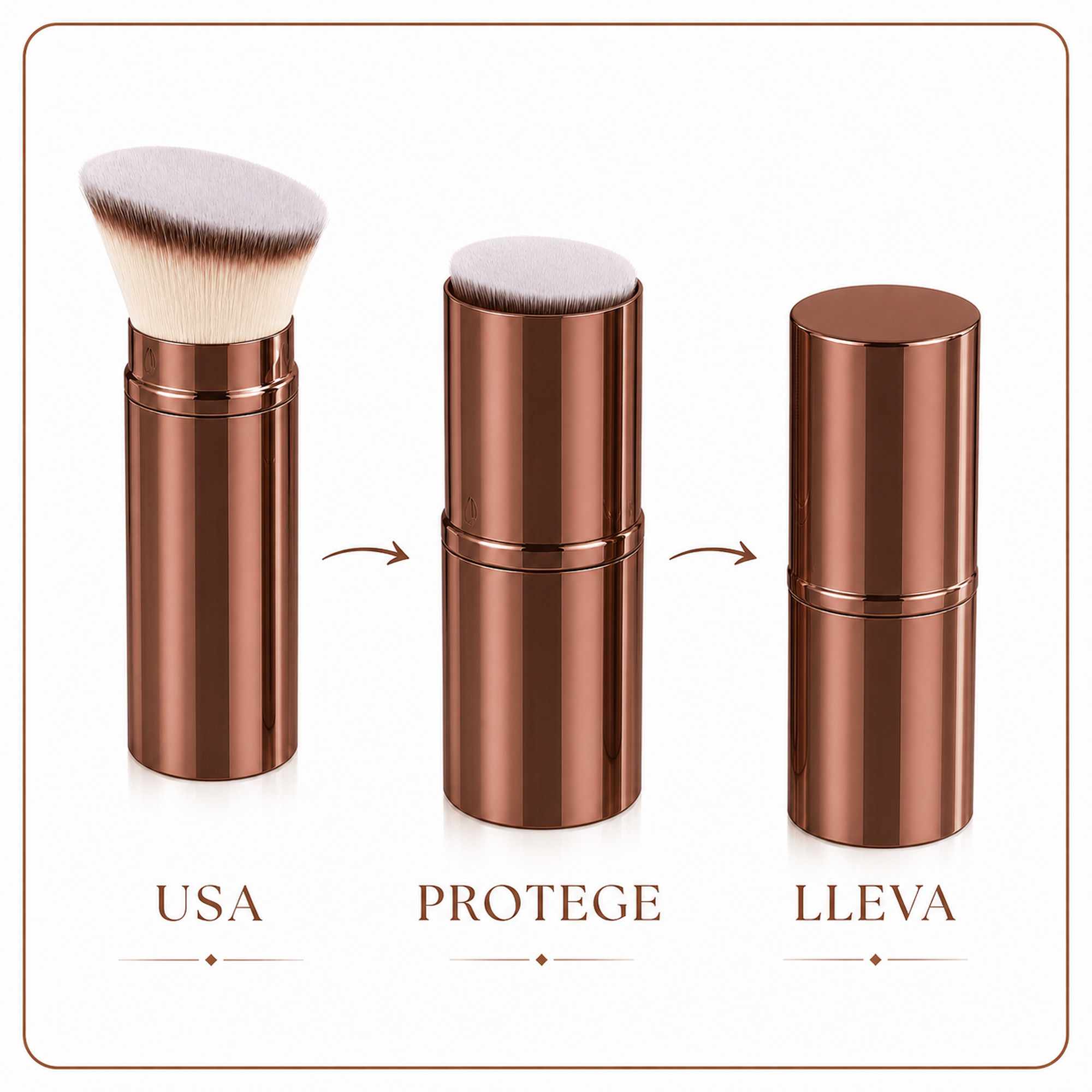 Brocha Kabuki Retráctil Marron de Aluminio para Base, Cerdas Suaves, Corte Plano - imagen 4