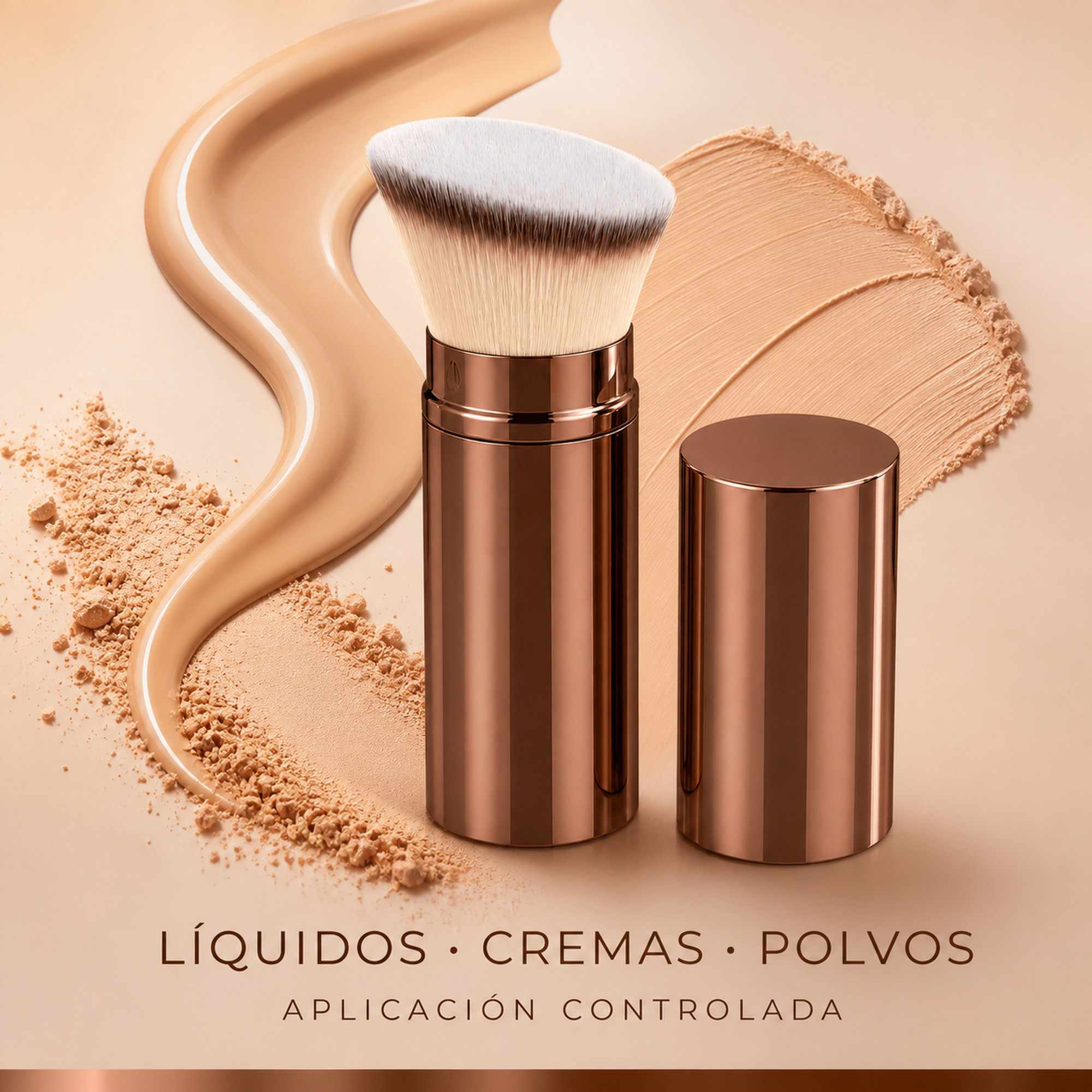 Brocha Kabuki Retráctil Marron de Aluminio para Base, Cerdas Suaves, Corte Plano - imagen 6