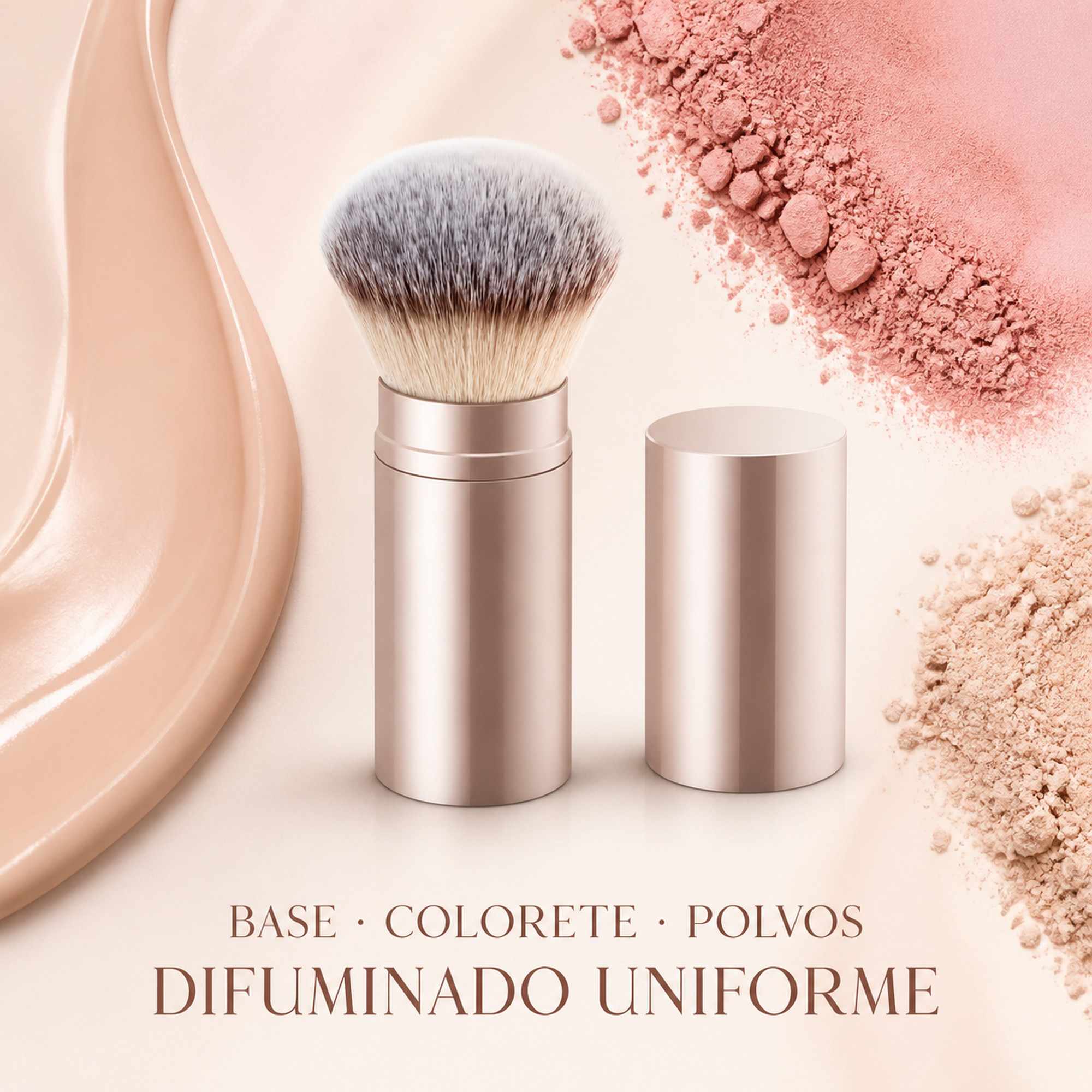 Brocha Kabuki Retráctil Dorado de Aluminio para Base, Cerdas Suaves, Corte Redondo - imagen 6