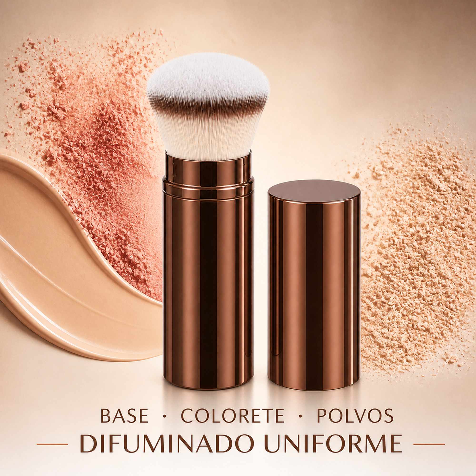 Brocha Kabuki Retráctil Marron de Aluminio para Base, Cerdas Suaves, Corte Redondo - imagen 6