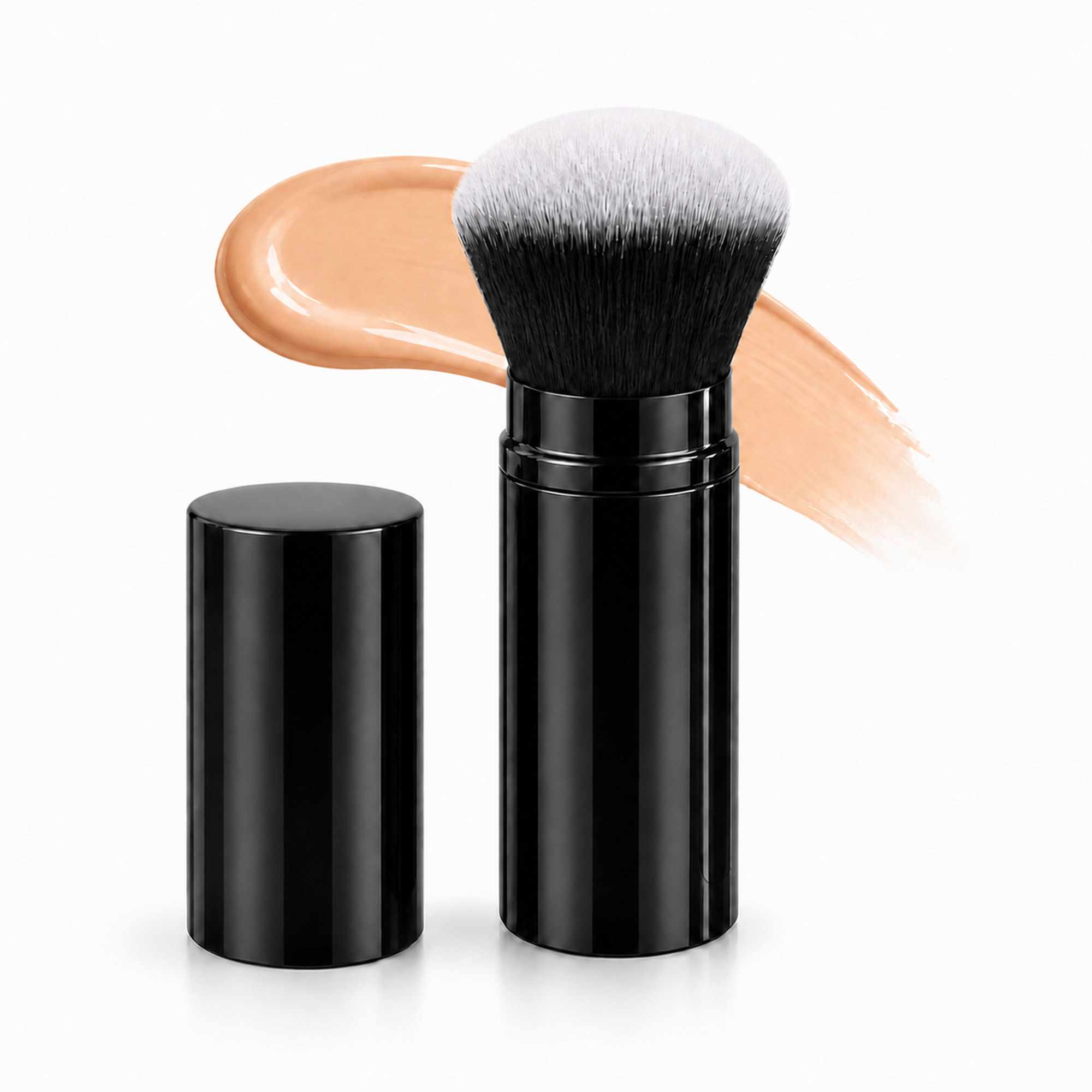 Brocha Kabuki Retráctil Negro de Aluminio para Base, Cerdas Suaves, Corte Redondo - imagen 1