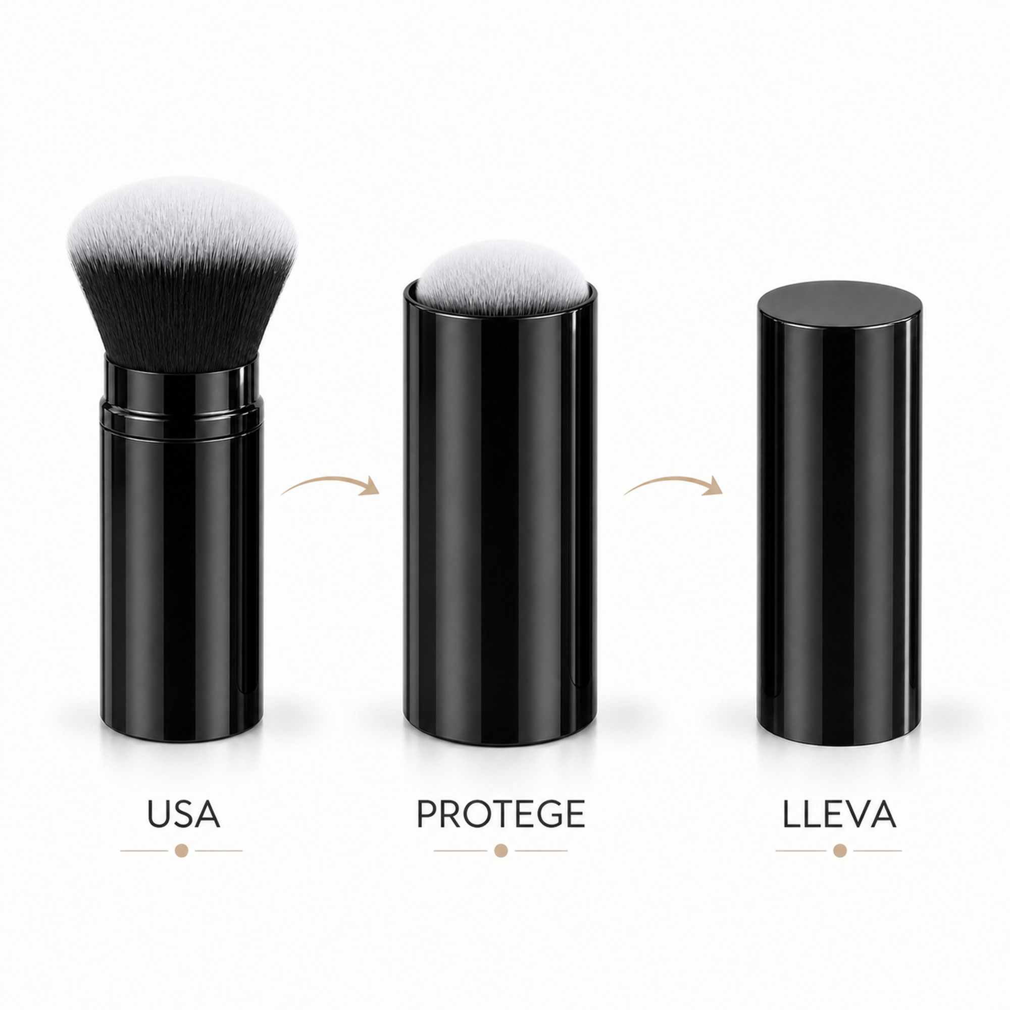 Brocha Kabuki Retráctil Negro de Aluminio para Base, Cerdas Suaves, Corte Redondo - imagen 4