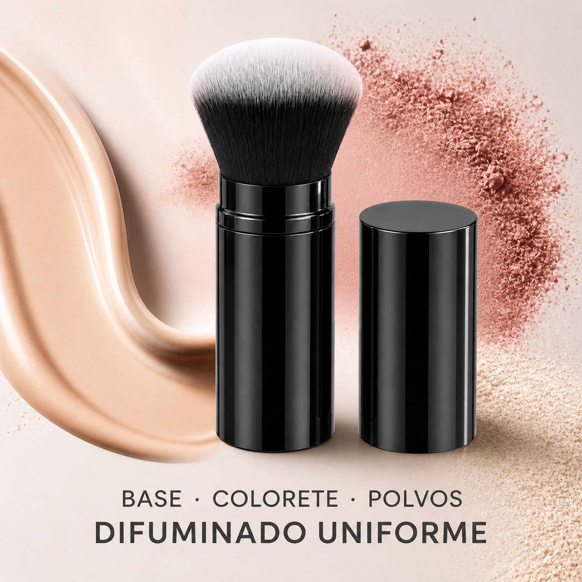 Brocha Kabuki Retráctil Negro de Aluminio para Base, Cerdas Suaves, Corte Redondo - imagen 6